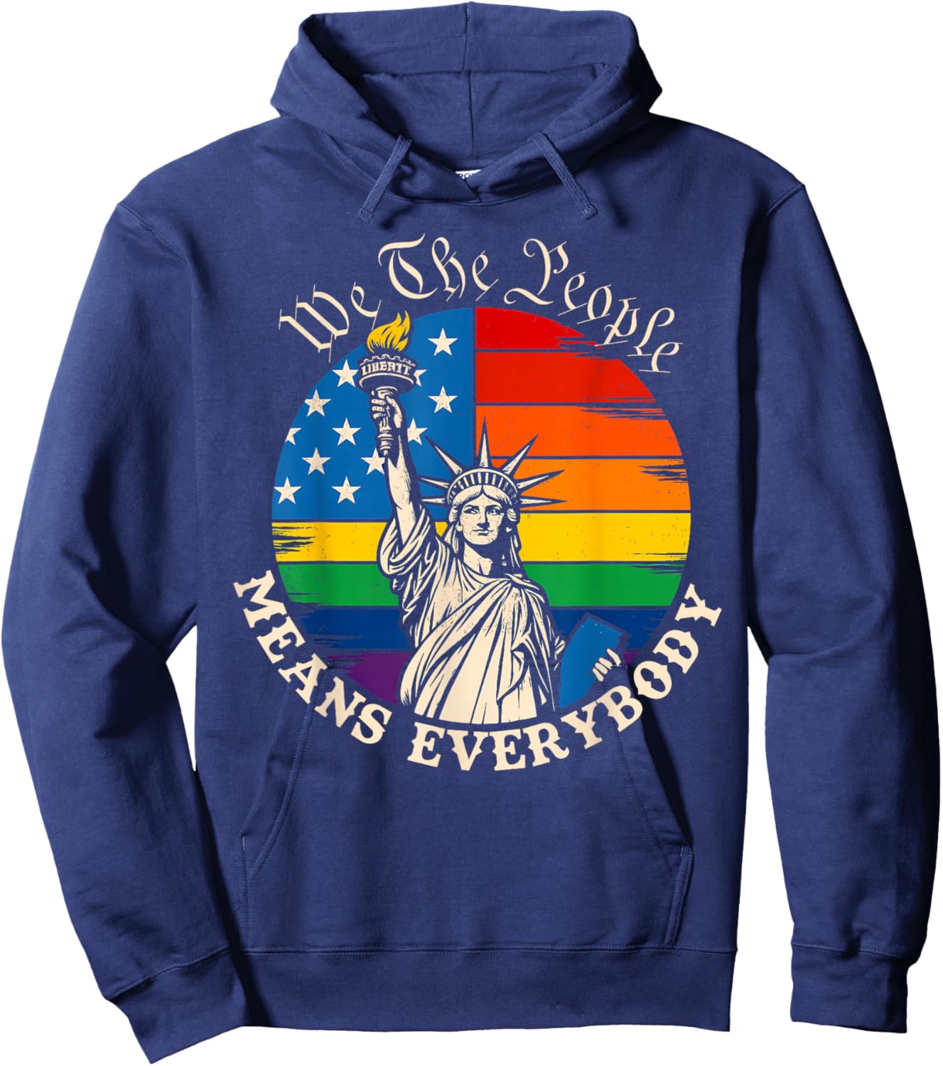 We The People Means Everyone LGBTQ Pride American Flag Hoodie - Hoodie | Navy