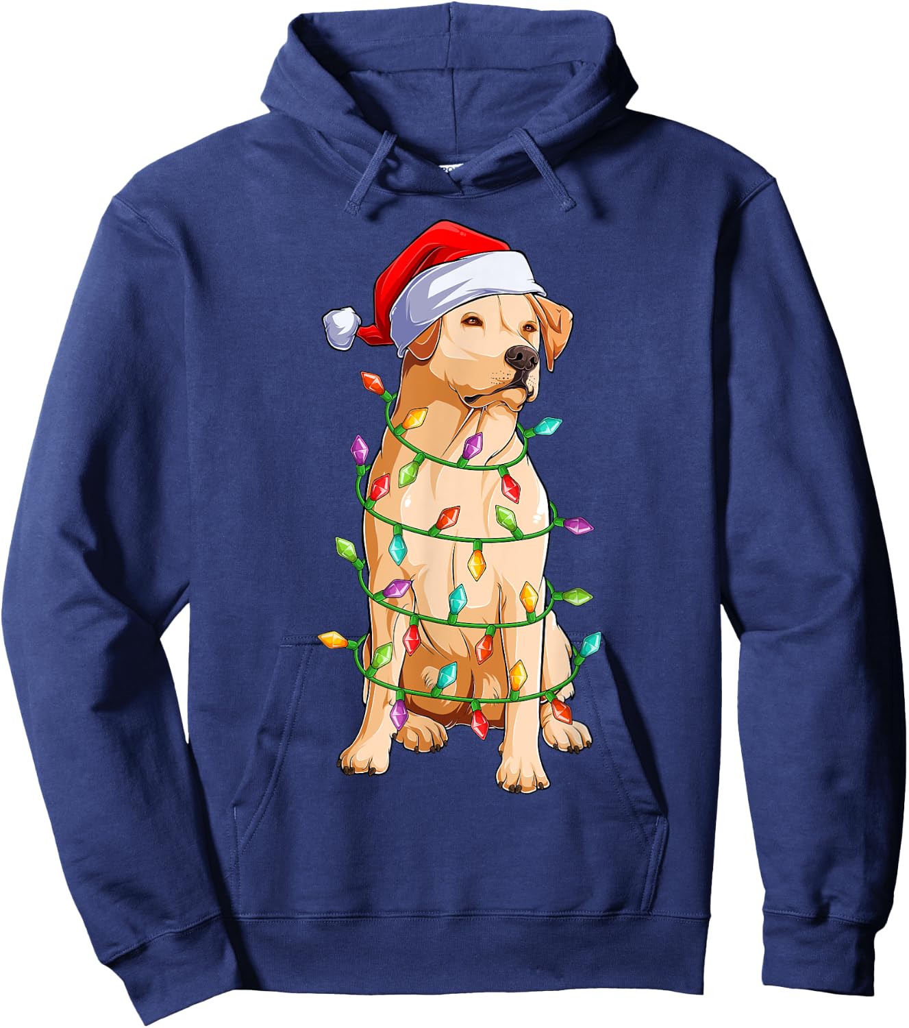 Xmas Lights Santa Hat Labrador Dog Christmas Hoodie - Hoodie | Navy