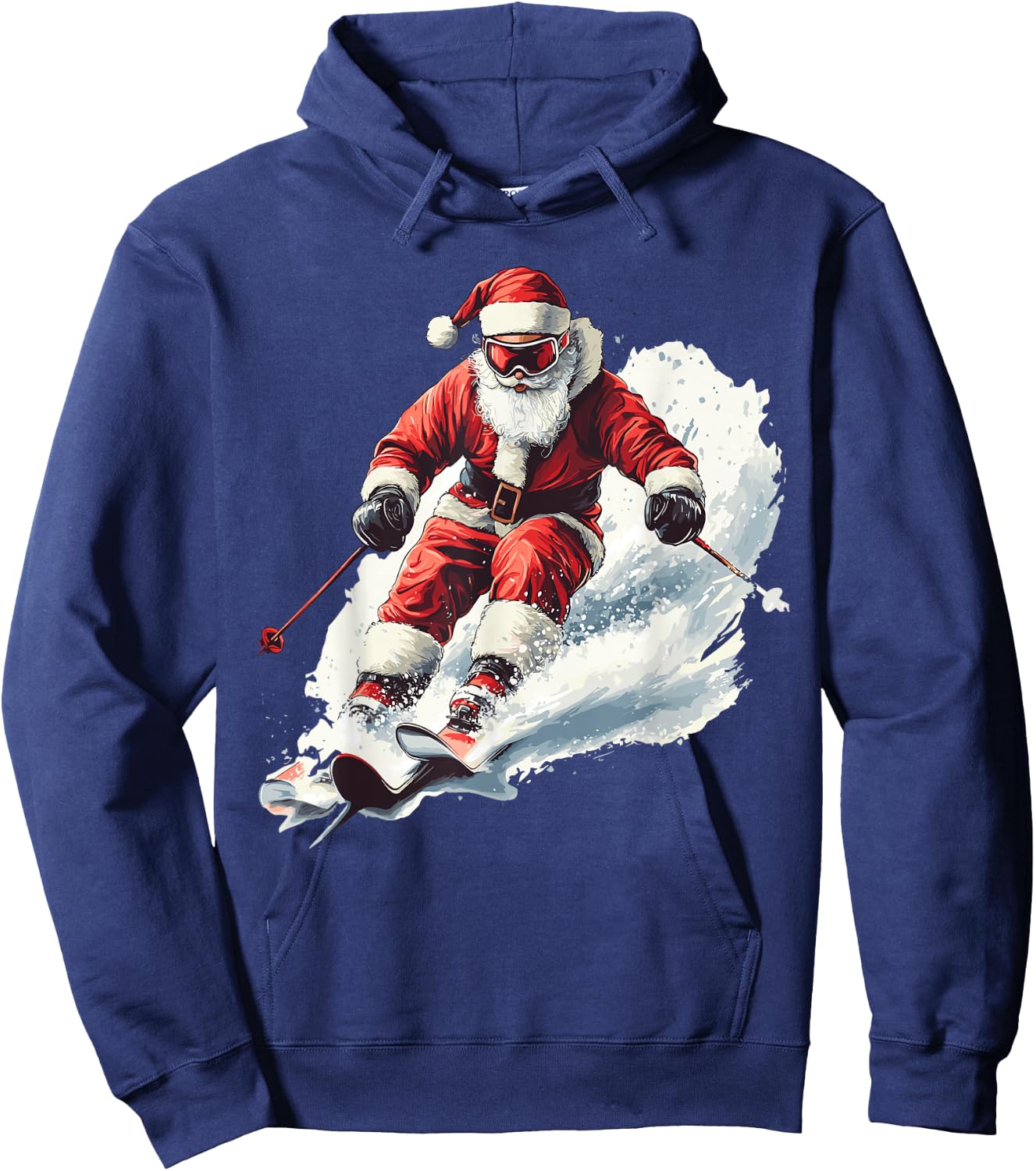 Santa Skiing Funny Christmas Skier Ski Racer Xmas Pajama Hoodie - Hoodie | Navy