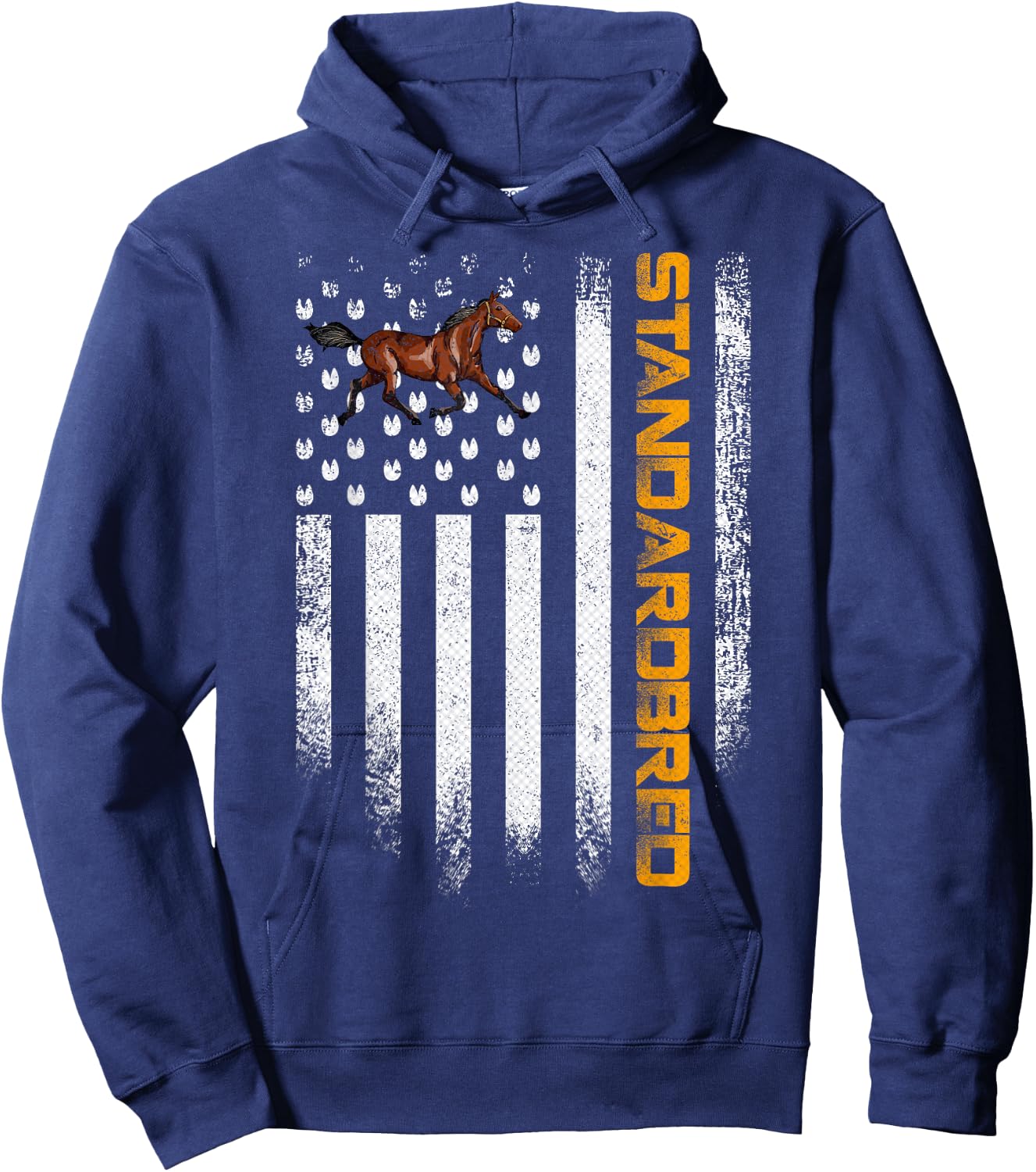 Vintage USA American Flag Standardbred Funny Horse Lover Hoodie - Hoodie | Navy