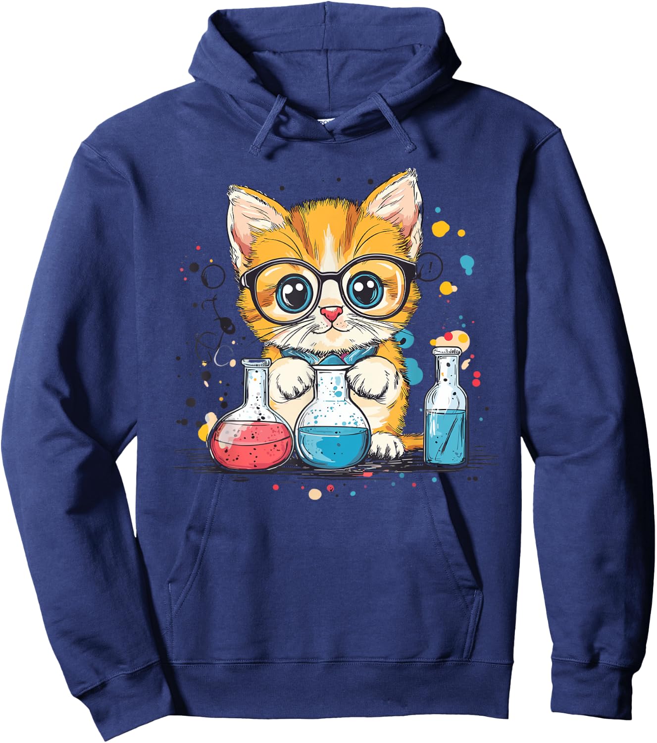 Adorable Cat With Glasses Chemist Kitten Science Fun Men Women Kids Hoodie - Hoodie | Navy