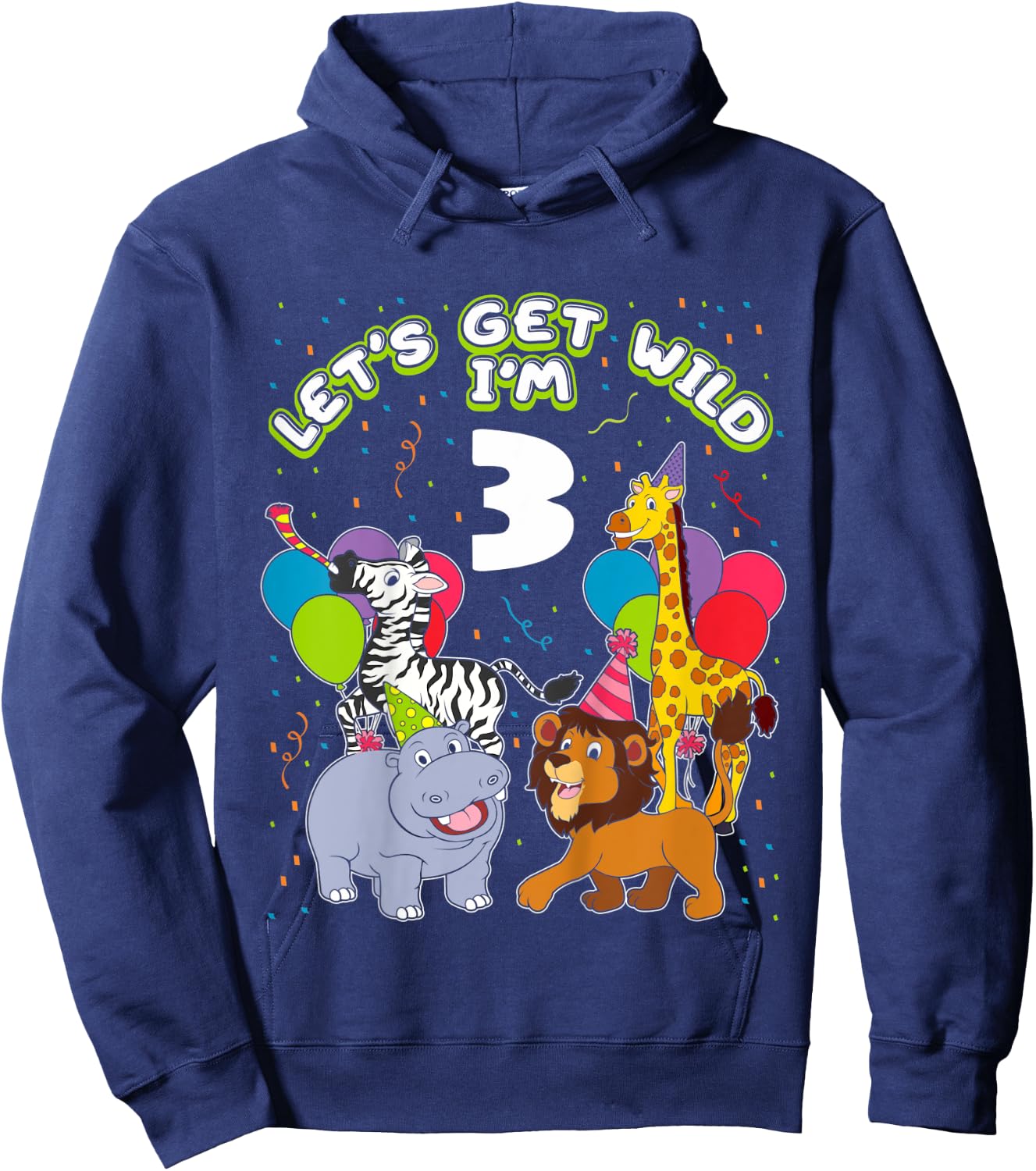 Kids Safari Birthday 3 Zoo Animals Lets get Wild I'm 3 Party Gift Hoodie - Hoodie | Navy