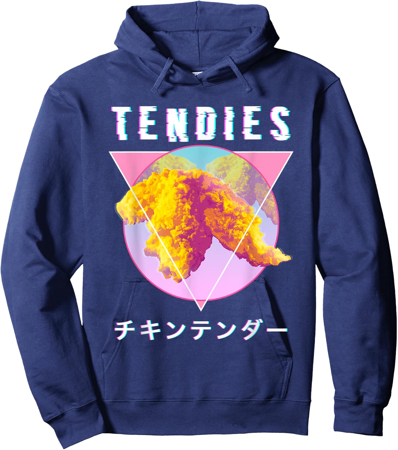 Vaporwave Tendies Chicken Tenders Japanese Kanji Glitch Art Hoodie - Hoodie | Navy