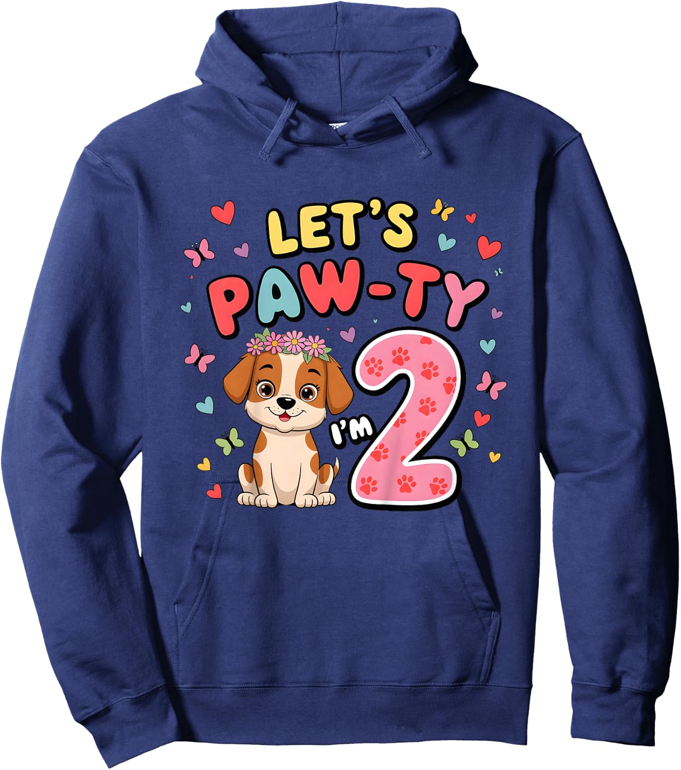 Let's Paw-ty 2th Birthday Girl Dog Puppy Lover 2 Years Old Hoodie - Hoodie | Navy