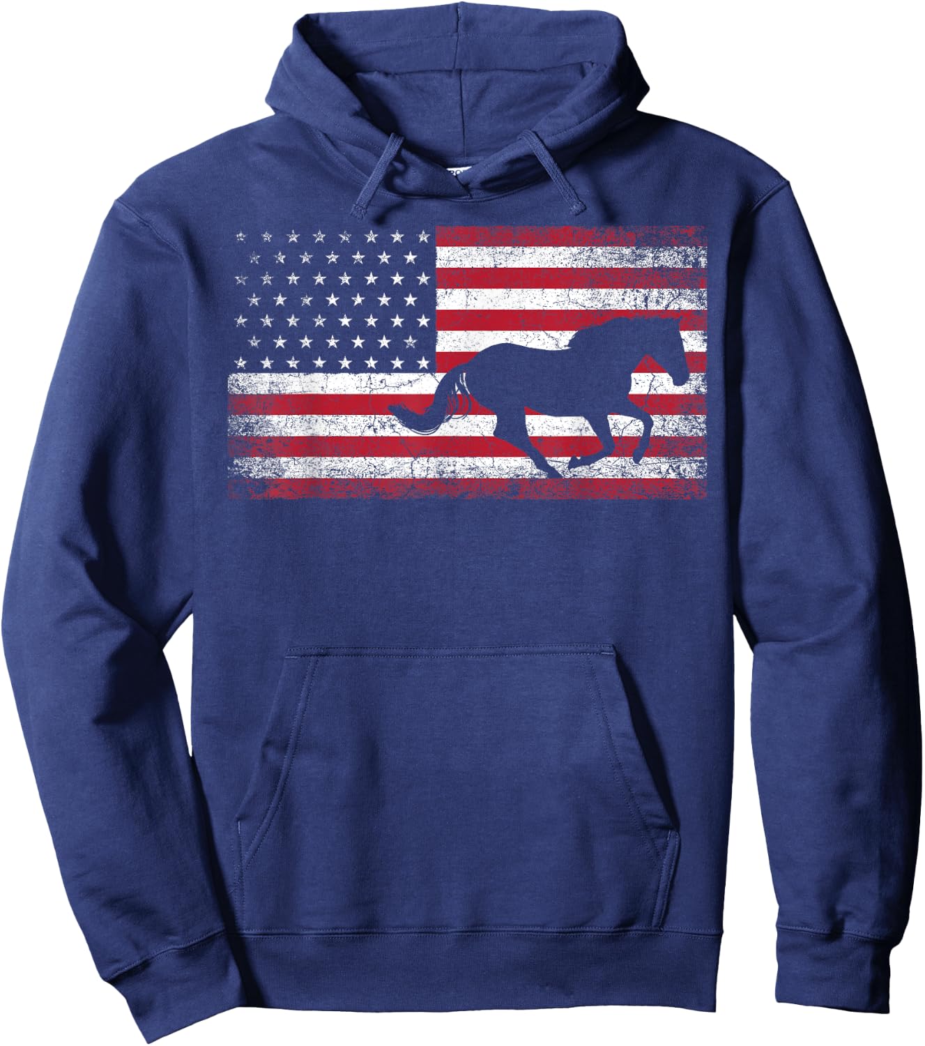 American Flag 4th of July Horse Patriotic Vintage Men Women Hoodie - Hoodie | Navy