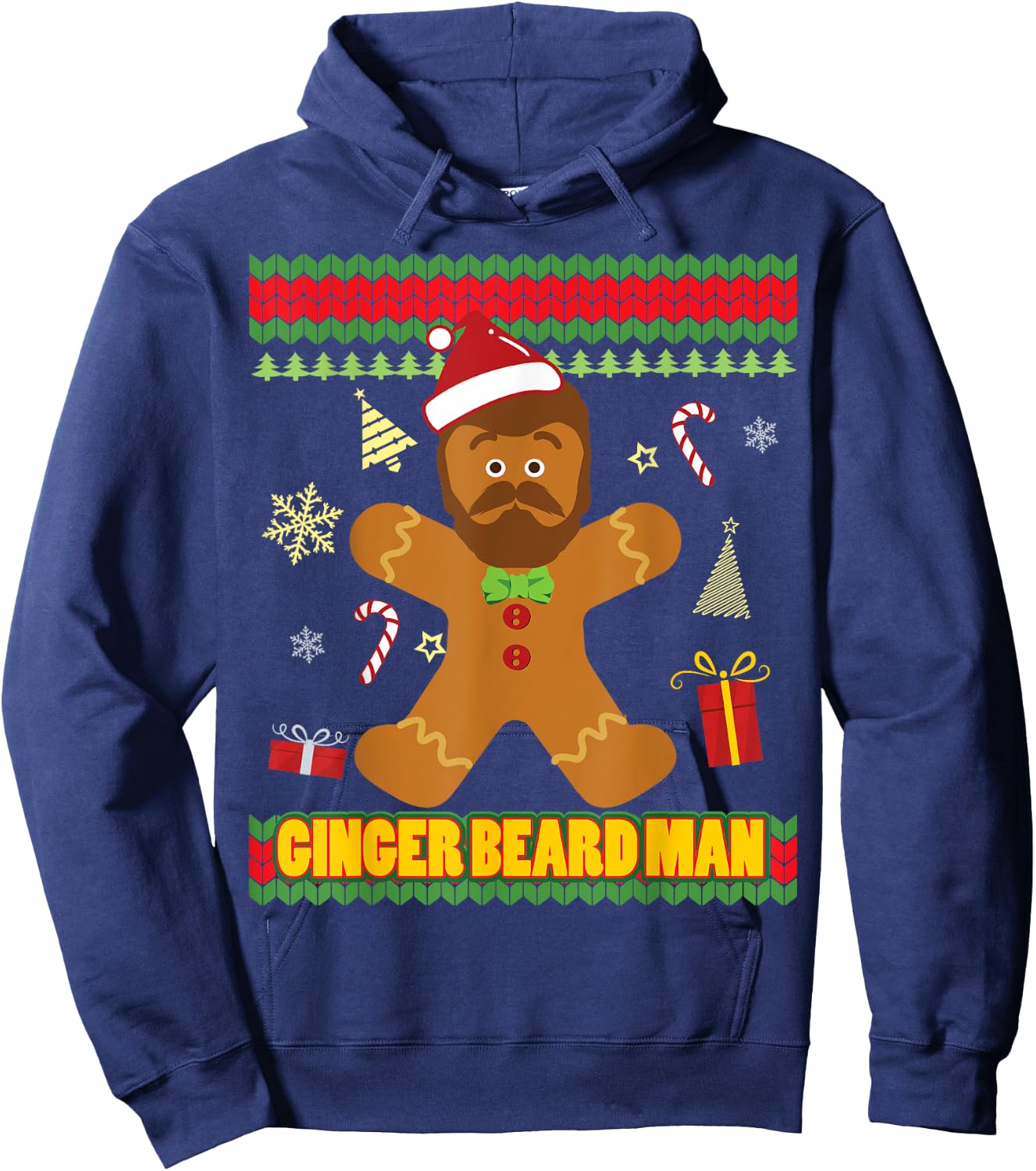 Ugly Ginger Beard Man Holiday Gingerbread Christmas Hoodie - Hoodie | Navy