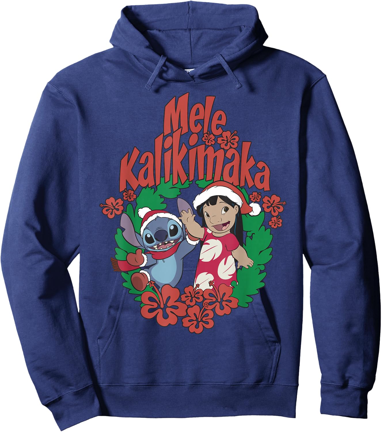 Disney Lilo & Stitch Christmas Mele Kalikimaka Wreath Hoodie - Hoodie | Navy