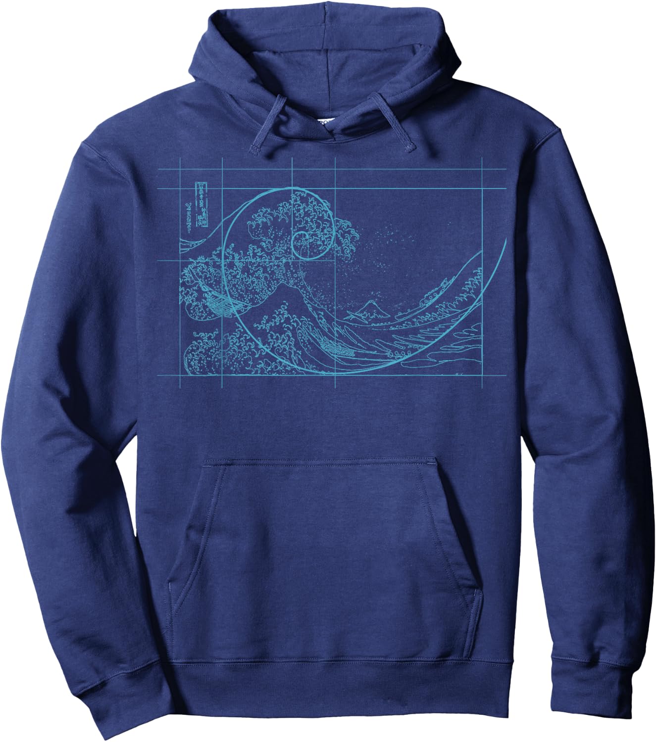 Hokusai Meets Fibonacci, Linear, Blue Hoodie - Hoodie | Navy