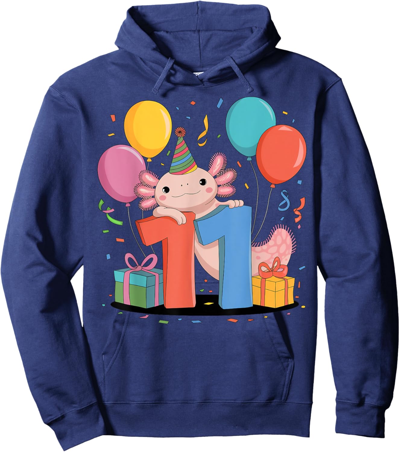 Axolotl 11th birthday boy girl 11 years old eleventh Axolotl Hoodie - Hoodie | Navy