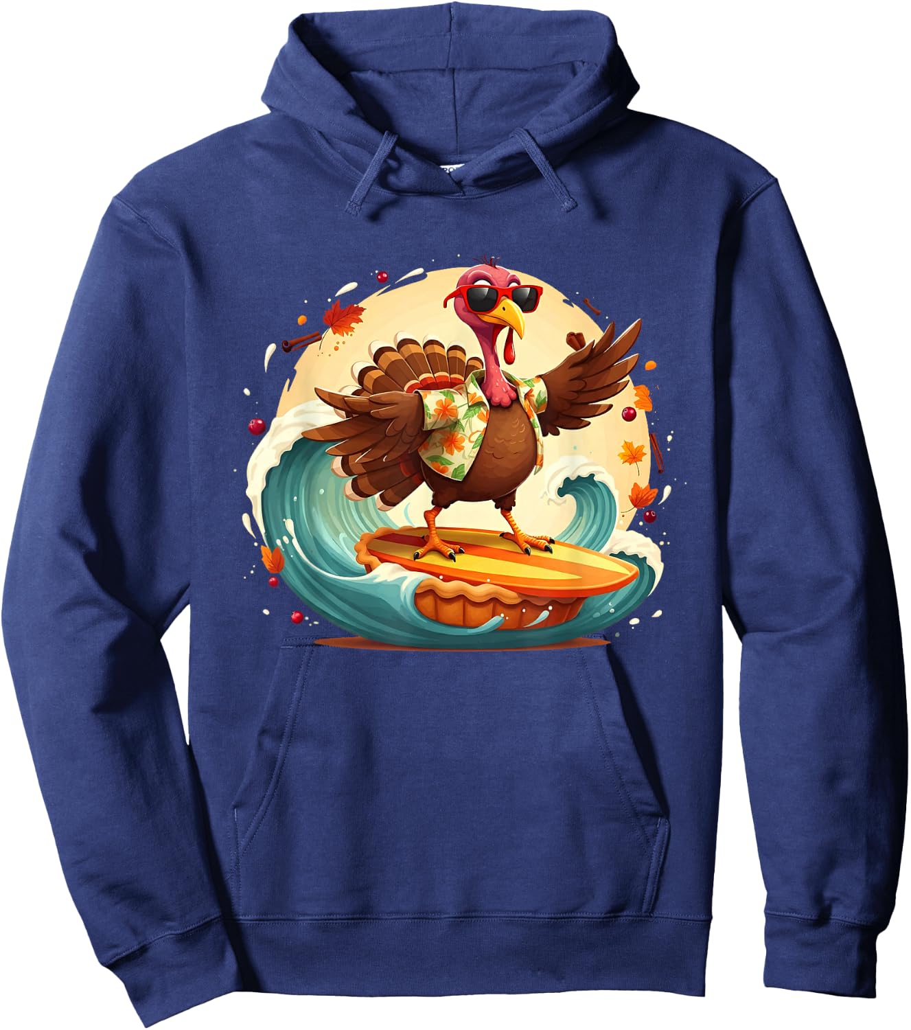 Funny Surf Hawaiian Turkey Surfing Pumpkin Pie Thanksgiving Hoodie - Hoodie | Navy