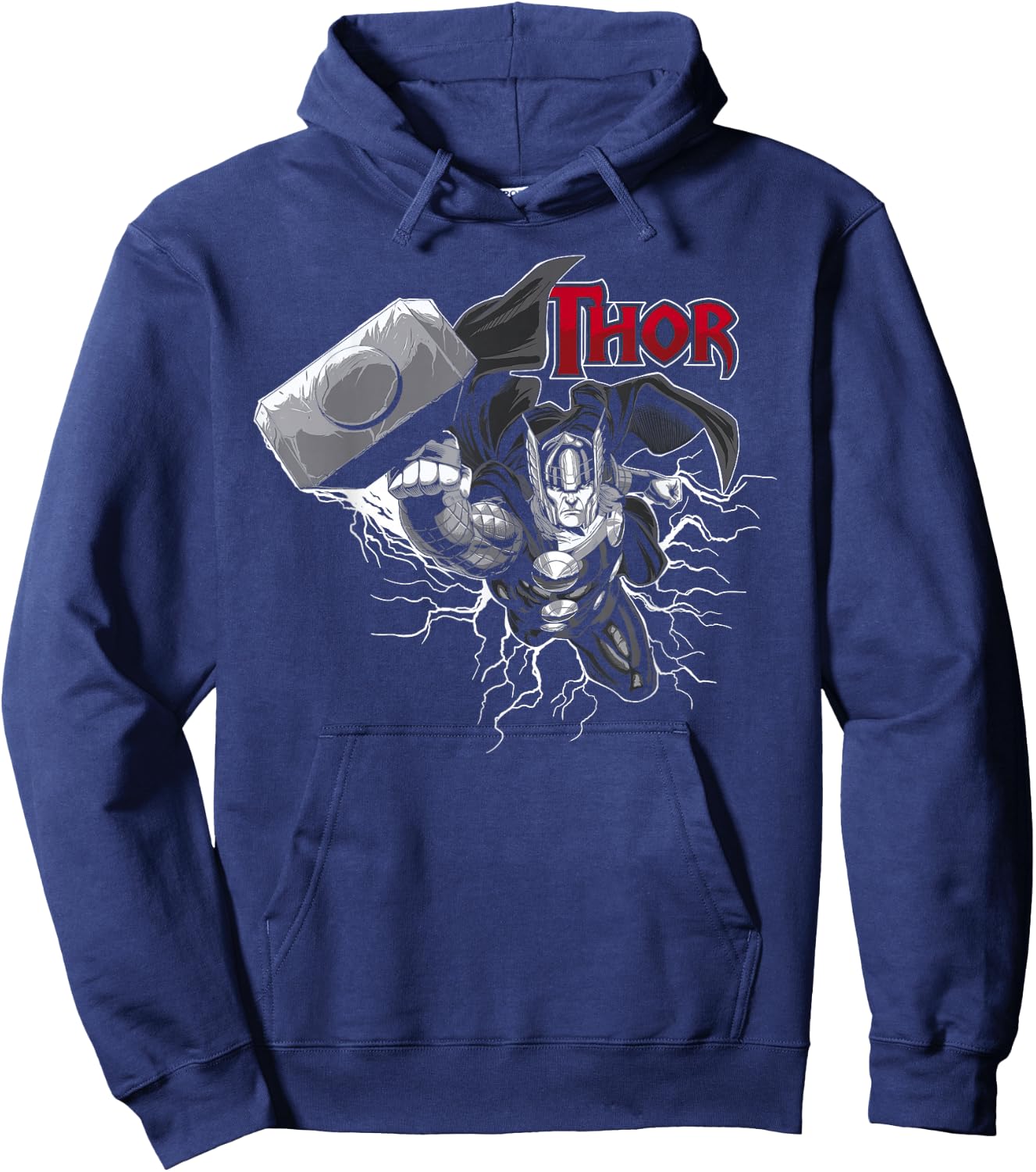 Marvel Thor The Mighty Flying Hammer Lightning Logo Hoodie - Hoodie | Navy