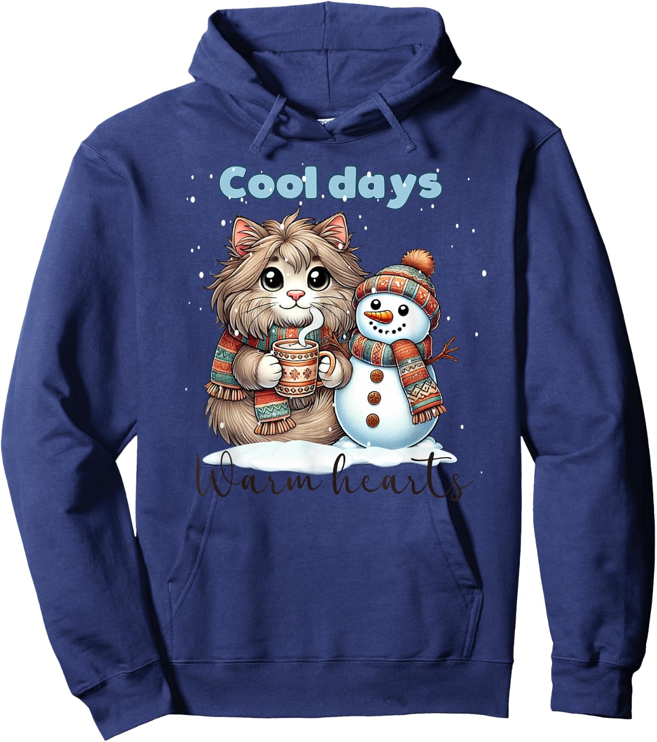 Kitty Cat and Snowman Friends Share Coffee in Winter Snow Hoodie - Hoodie | Navy