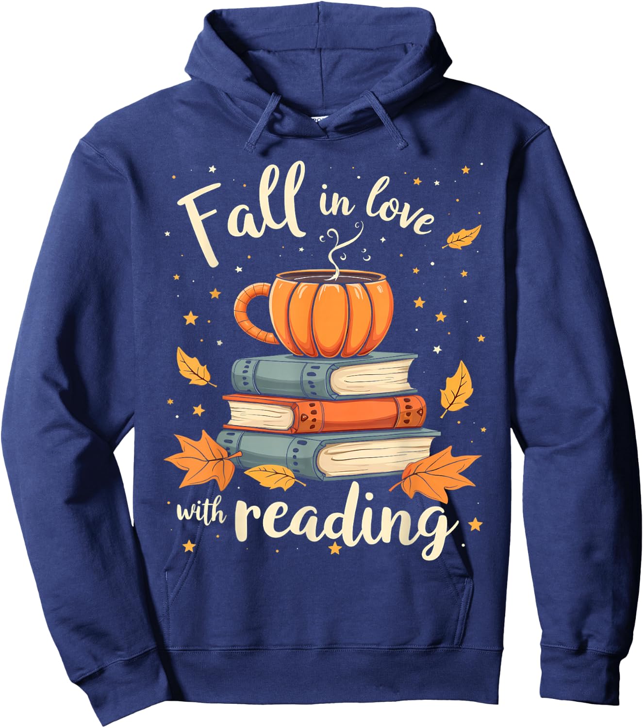 Fall In Love With Reading Book Autumn Pumpkins And Teachers Hoodie - Hoodie | Navy