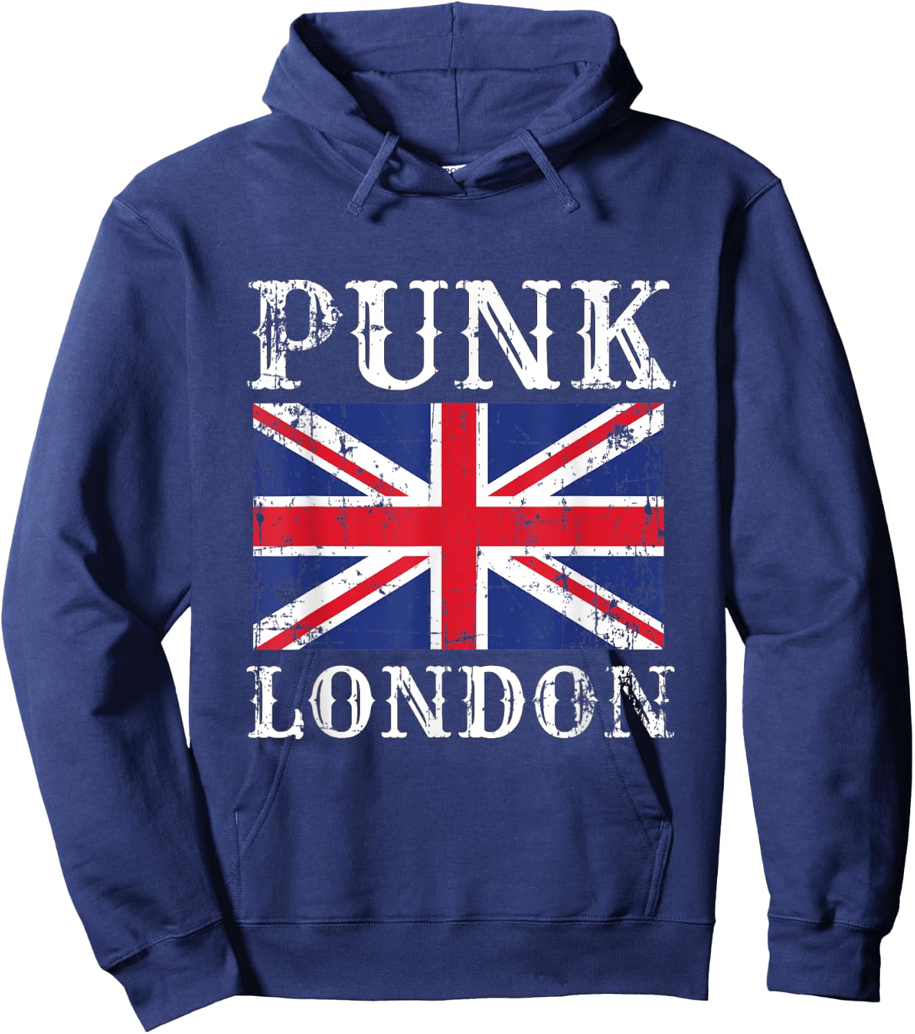 Punk London Retro Rock Rocker Vintage UK Flag Hoodie - Hoodie | Navy