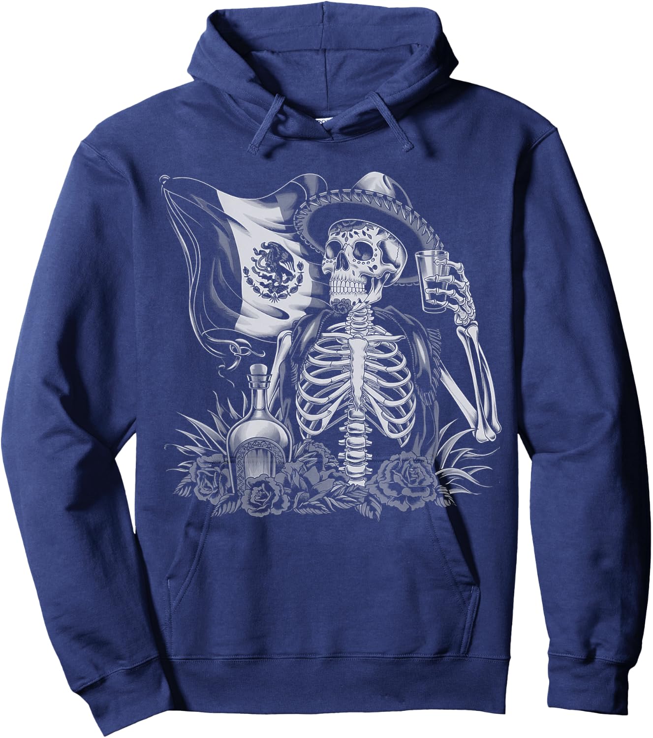 Mexico Vintage Skeleton Tequila Dia De Los Muertos Mexican Hoodie - Hoodie | Navy