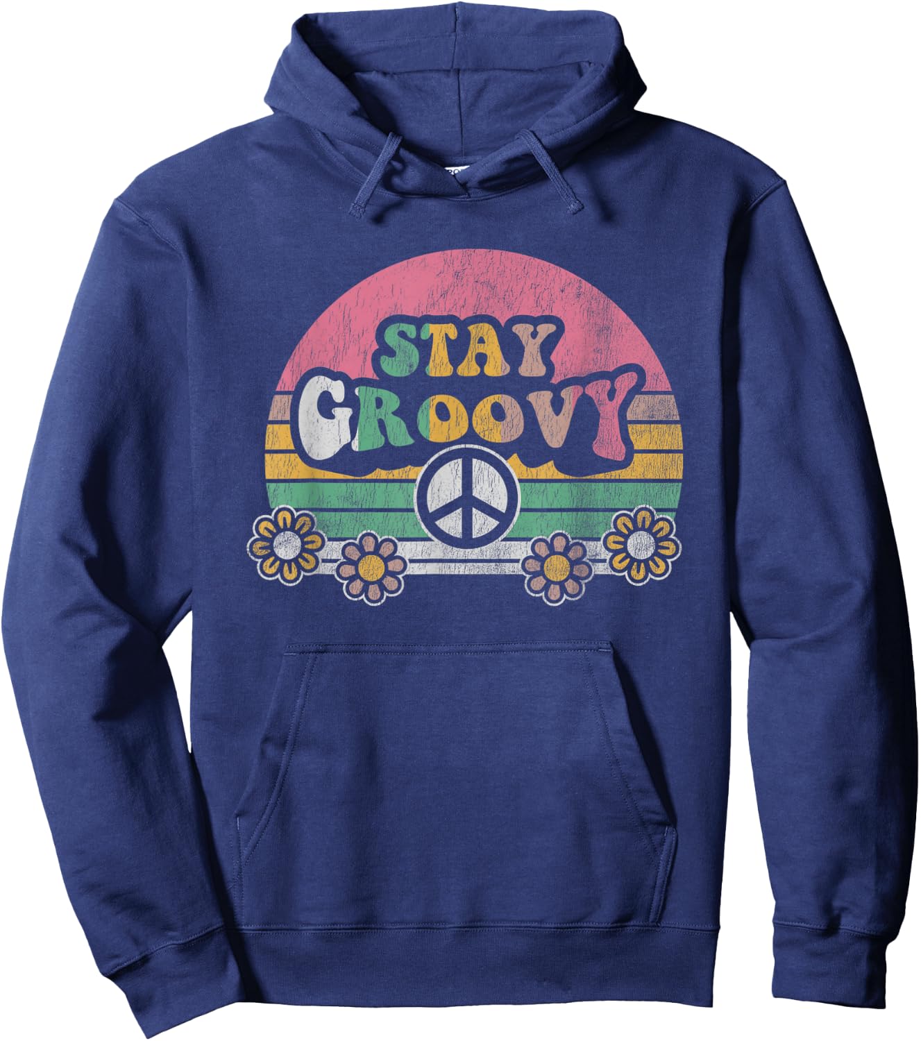 Stay Groovy Retro Vintage Flower Power Hoodie - Hoodie | Navy
