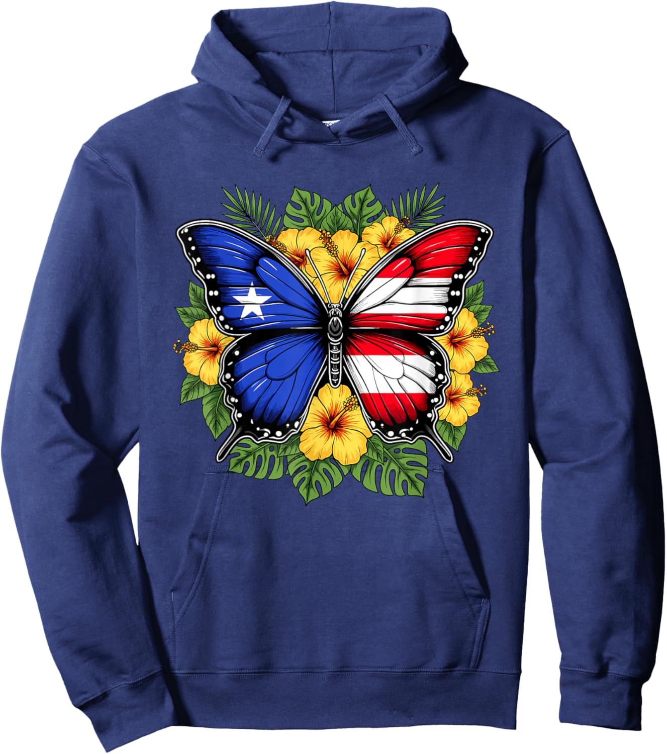 Puerto Rican Flag Butterfly Puerto Rico Hispanic Heritage Hoodie - Hoodie | Navy