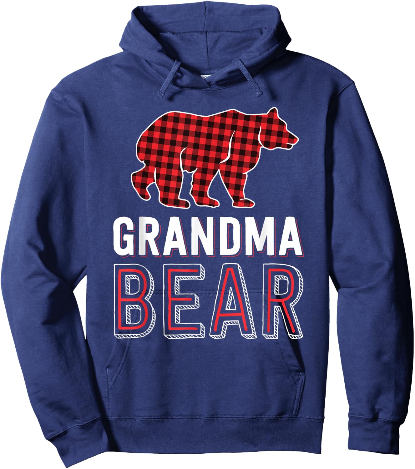 Grandma Bear Red Buffalo Plaid Matching Family Christmas Hoodie - Hoodie | Navy