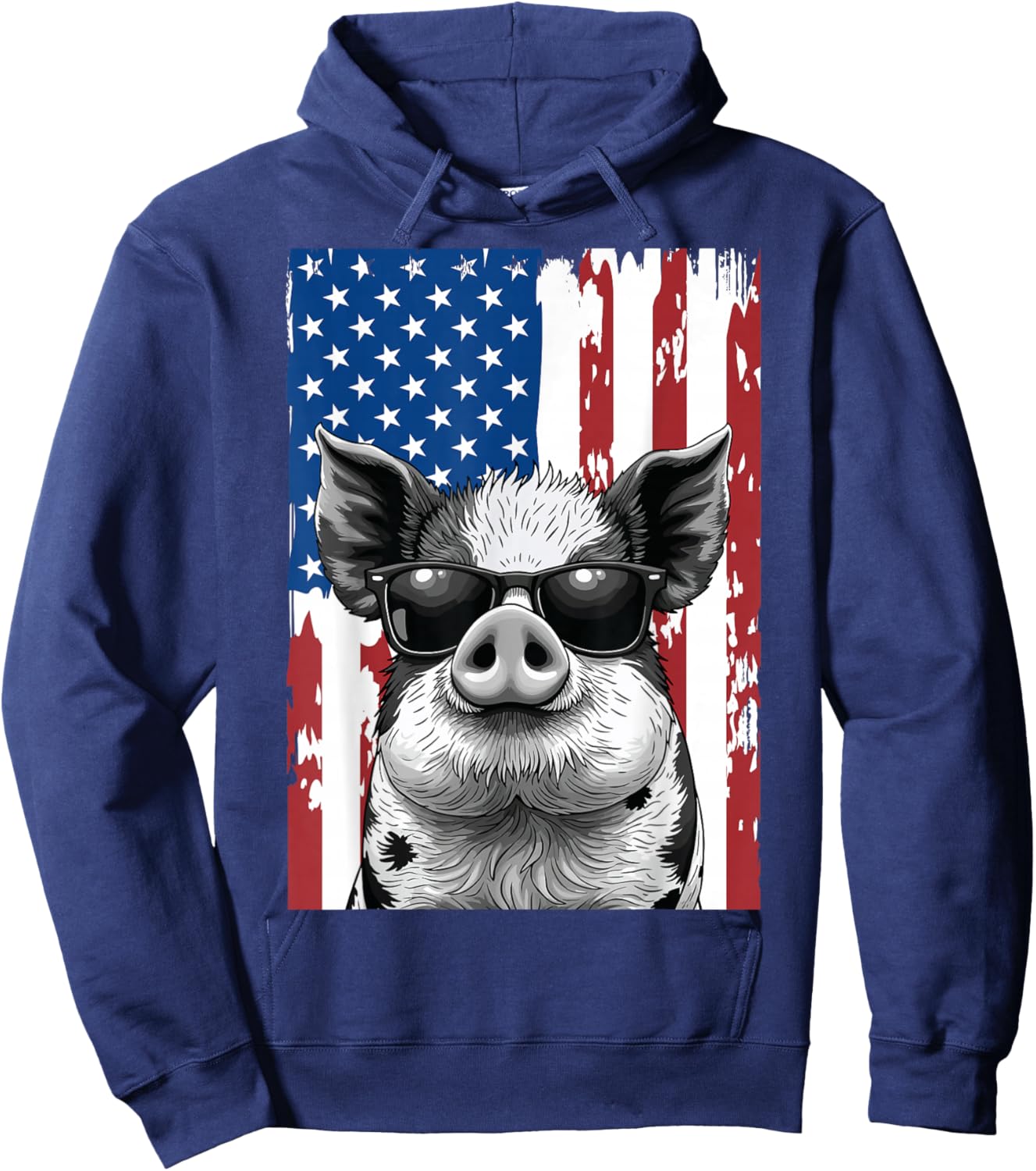 KuneKune Pig American Flag, Kunekune, Patriotic KuneKune Pig Hoodie - Hoodie | Navy