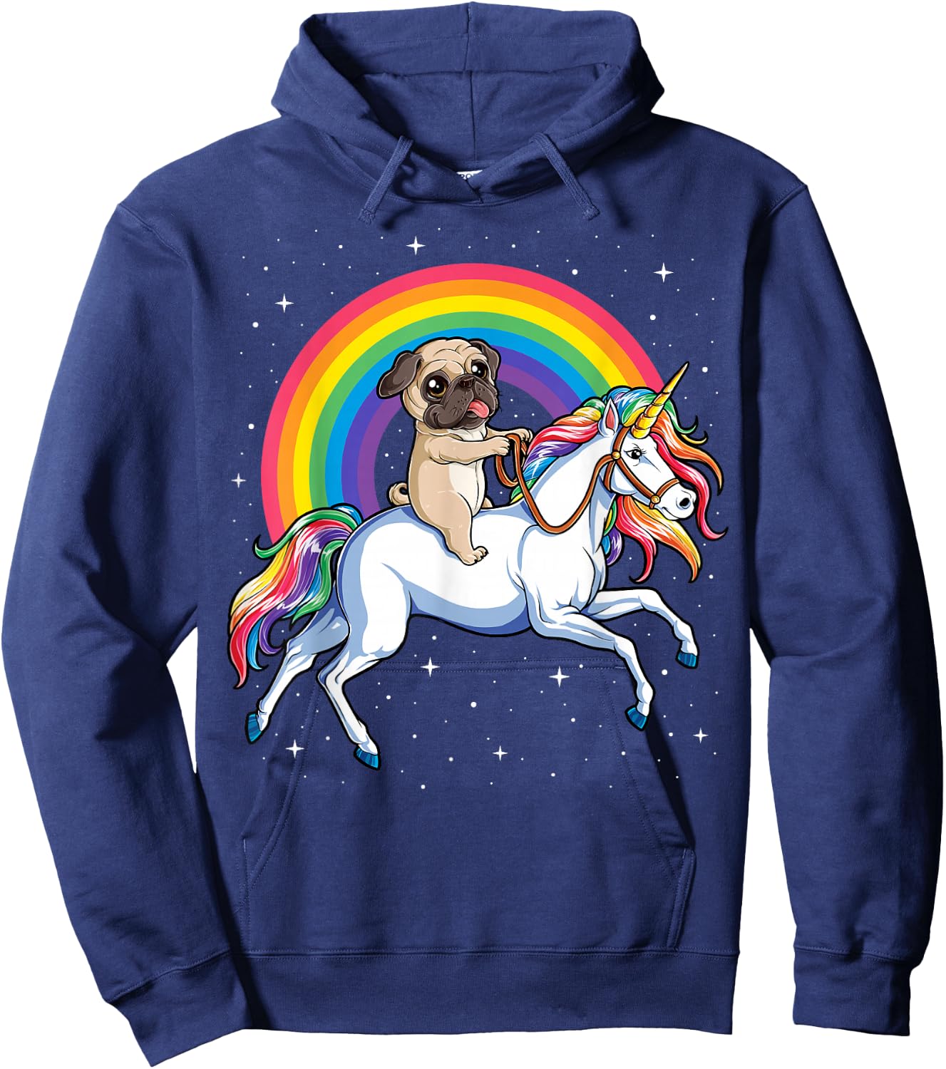 Pug Unicorn T shirt Girls Kids Space Galaxy Rainbow Pugicorn Hoodie - Hoodie | Navy
