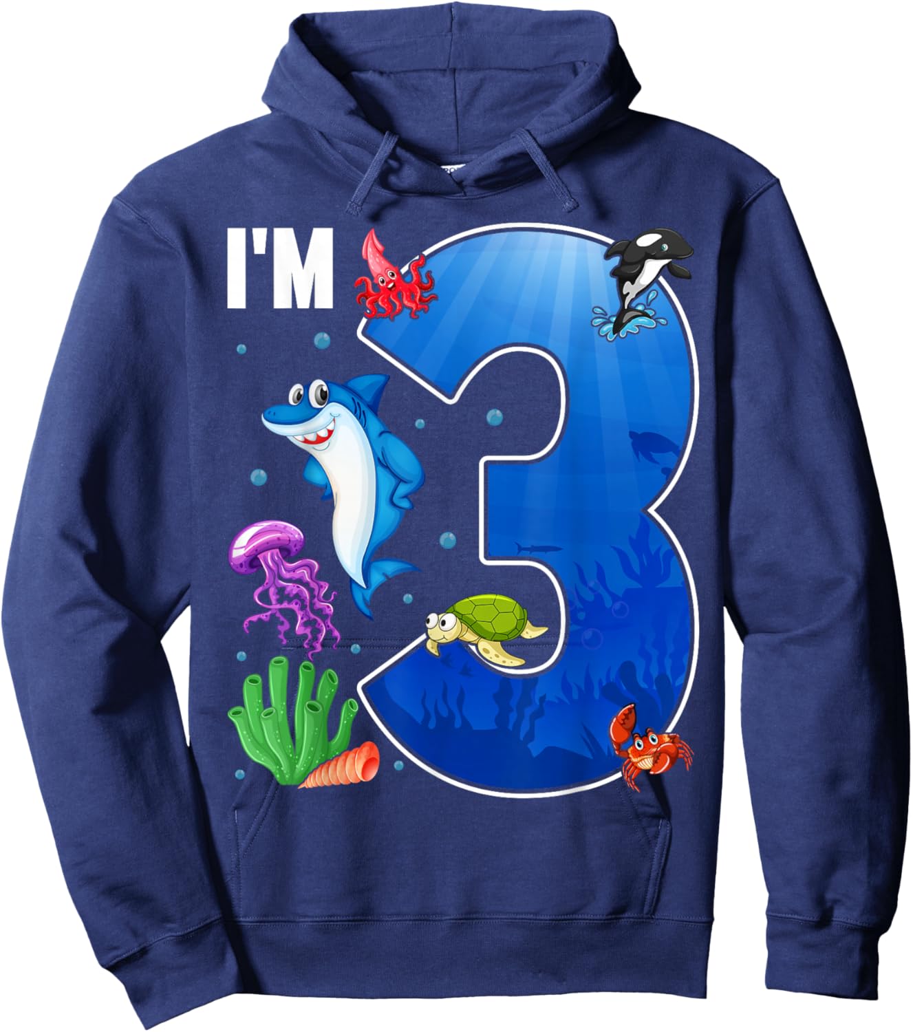 Ocean See Underwater 3 Year Old Under The Sea Birthday Party Hoodie - Hoodie | Navy
