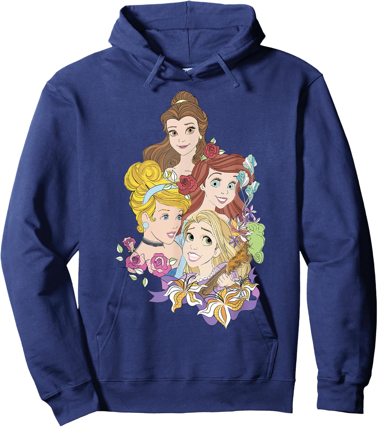 Disney Princess Floral Belle Cinderella Ariel Rapunzel Hoodie - Hoodie | Navy