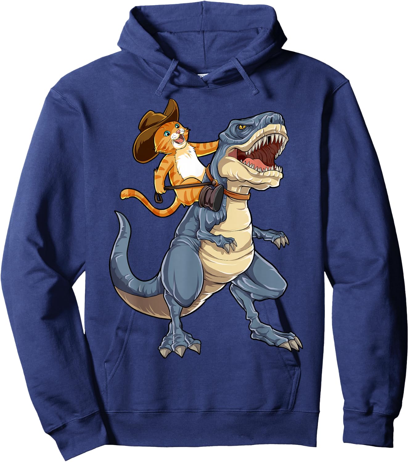 Feline Pawsitive Cat Co Kids Cat Riding Dinosaur T Rex Funny Purrassic Kitty Kitten Lover Hoodie - Hoodie | Navy