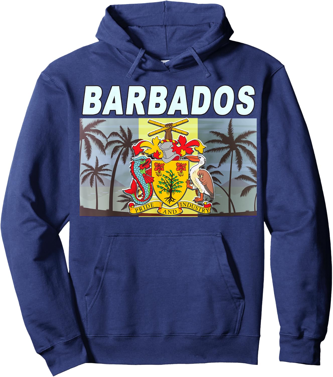 Caribbean Beach-inspired National Emblem & Flag of Barbados Women Kids Hoodie - Hoodie | Navy