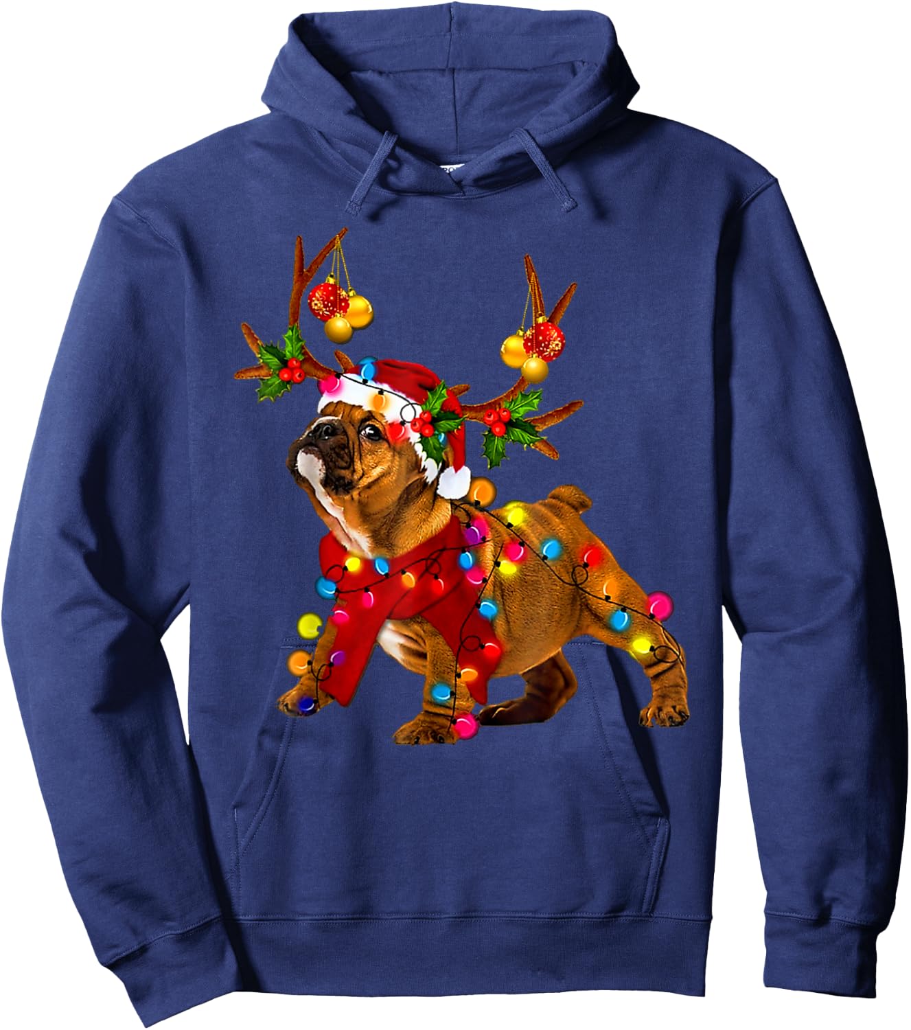 Santa bulldog gorgeous reindeer Light Christmas Hoodie - Hoodie | Navy