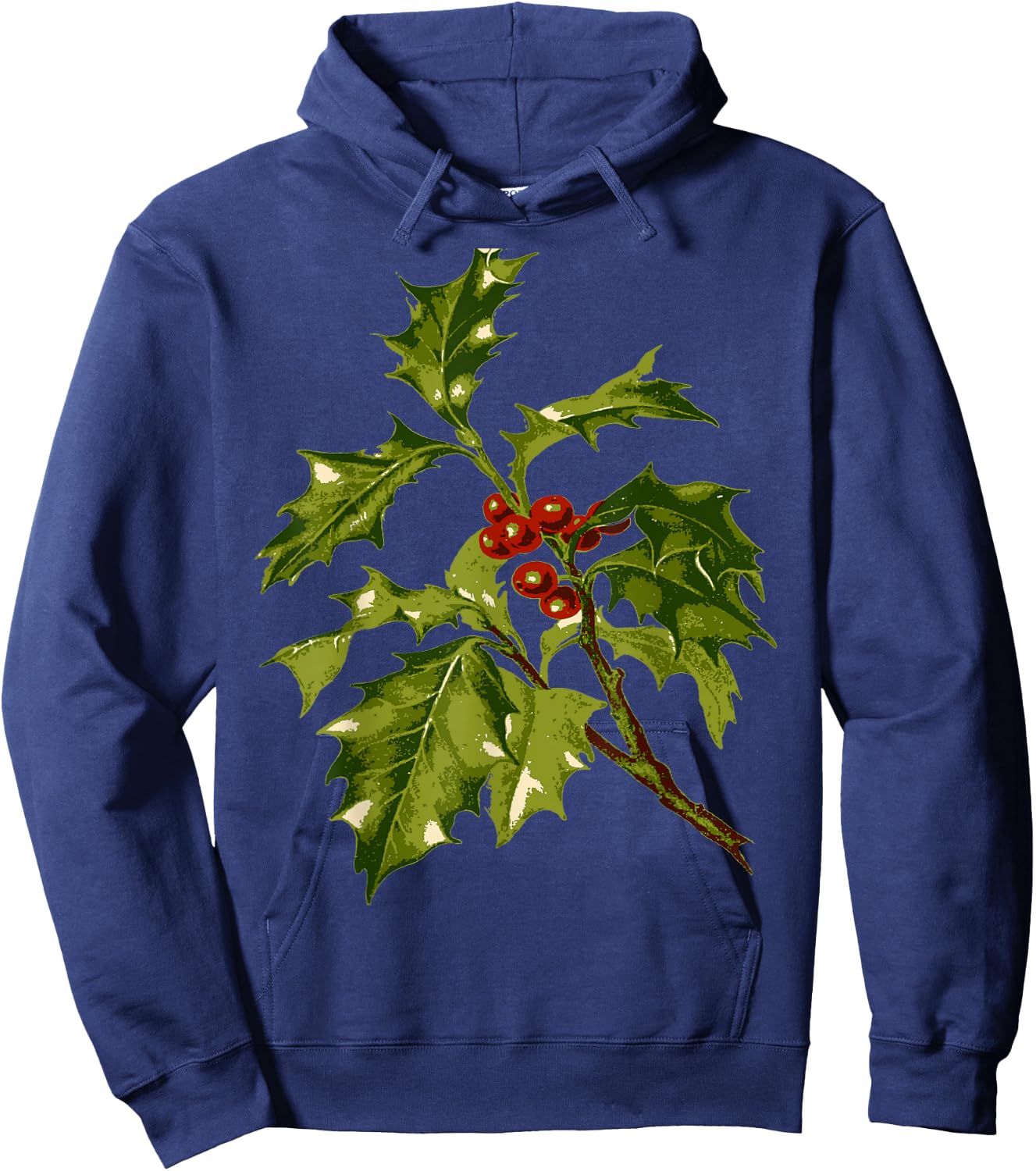 Holly Christmas Red Berry Botanical Art Hoodie - Hoodie | Navy