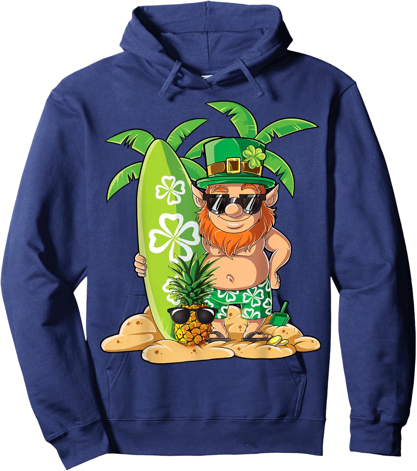 Leprechaun Hawaiian Surfing St Patricks Day Hawaii Men Women Hoodie - Hoodie | Navy