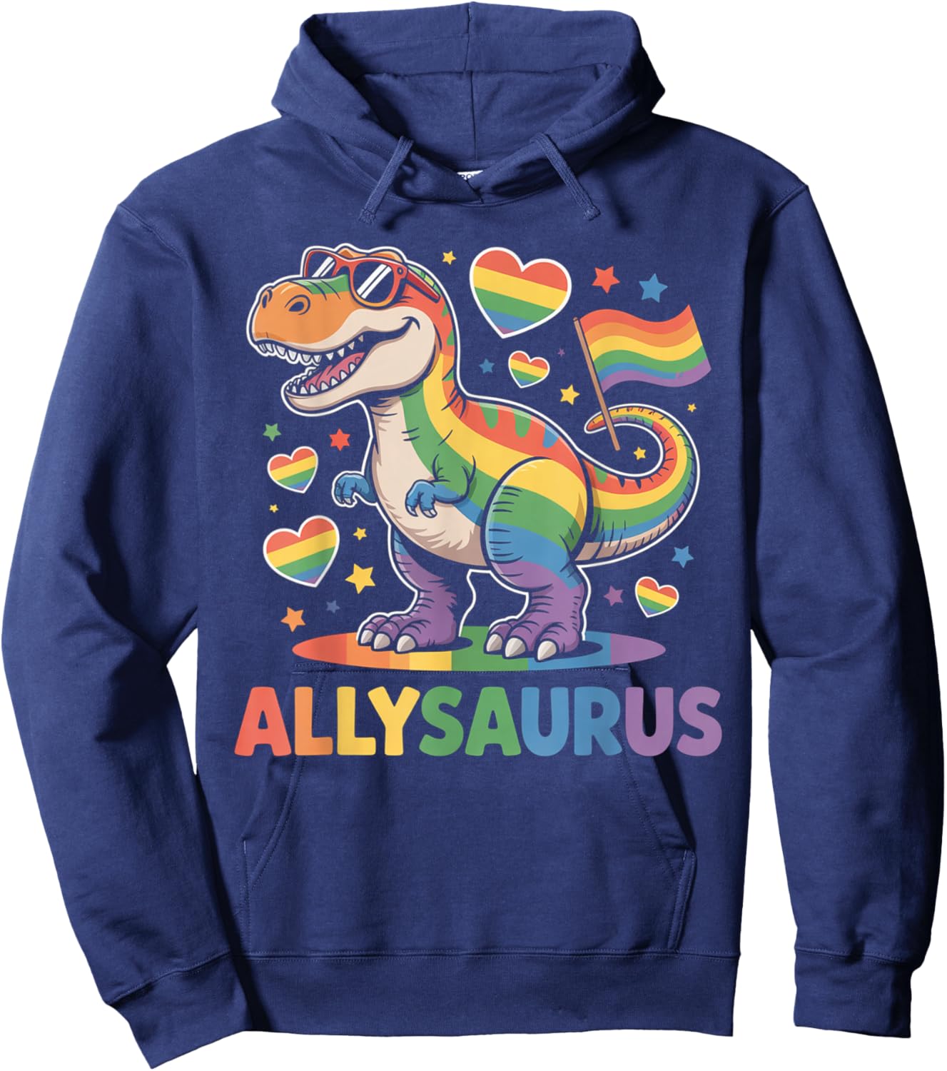Allysaurus Dinosaur LGBTQ Ally Pride Support Rainbow Flag Hoodie - Hoodie | Navy