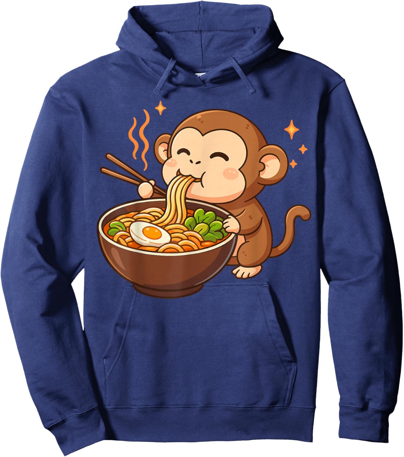 Monkey Eating Ramen Noodles Hoodie - Hoodie | Navy