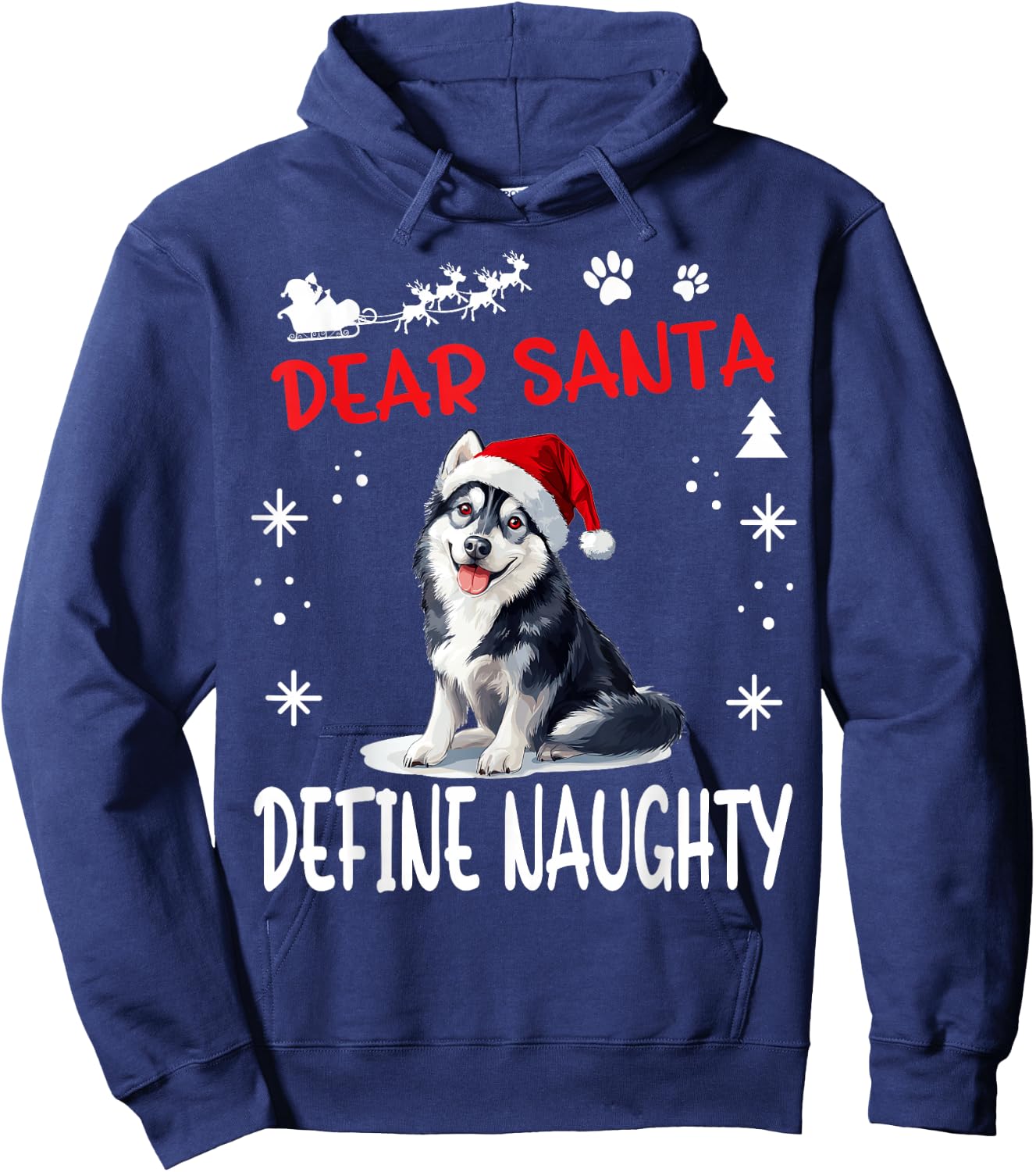 Cute Siberian Husky Dog Christmas Dear Santa Define Naughty Women Kids Hoodie - Hoodie | Navy