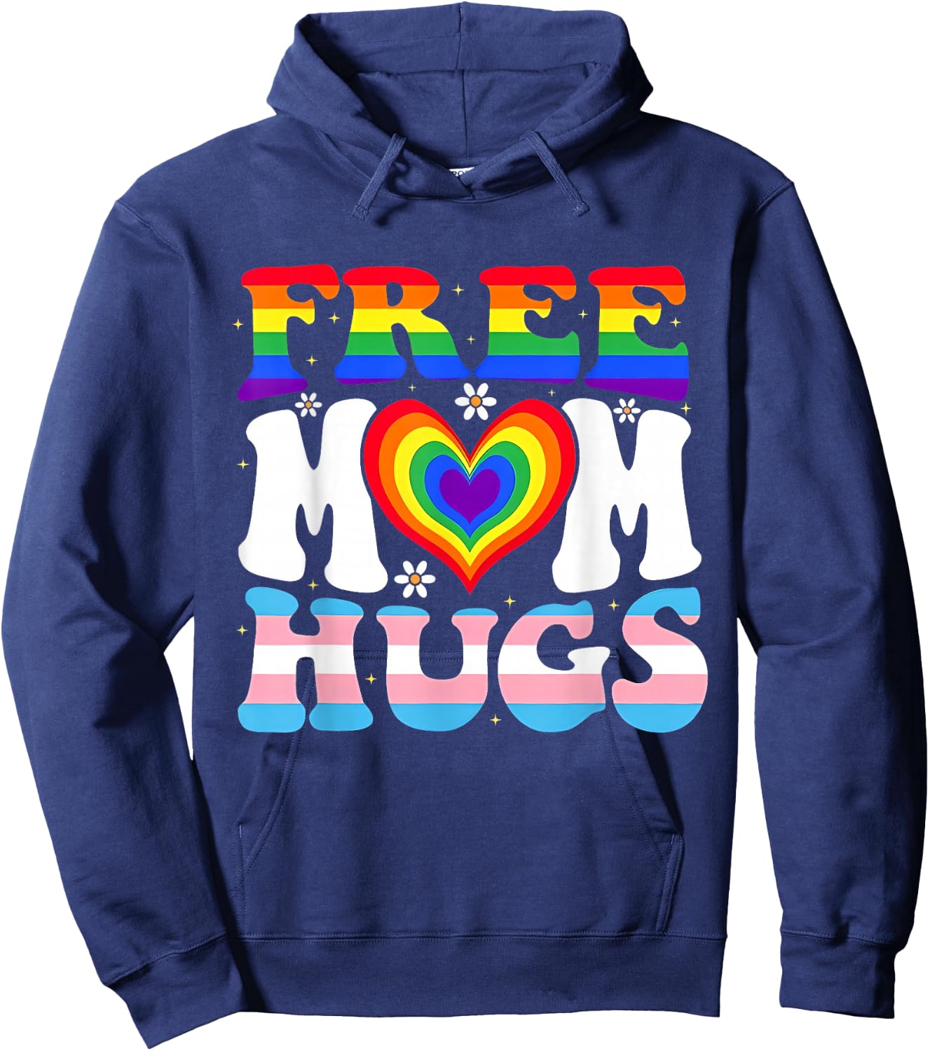 Free Mom Hugs Pride Mom LGBTQ Heart Rainbow Transgender Flag Hoodie - Hoodie | Navy