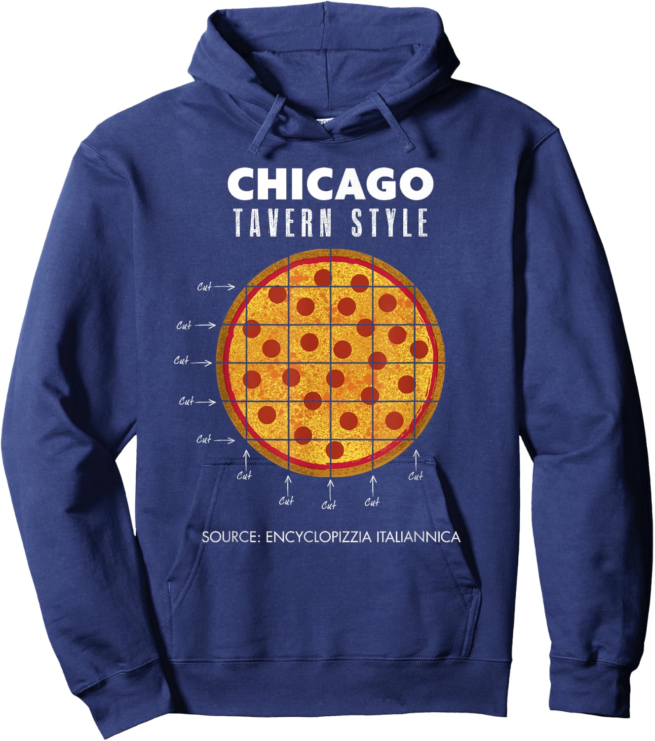 Regional Pepperoni Pizza Chicago Tavern Style Hoodie - Hoodie | Navy