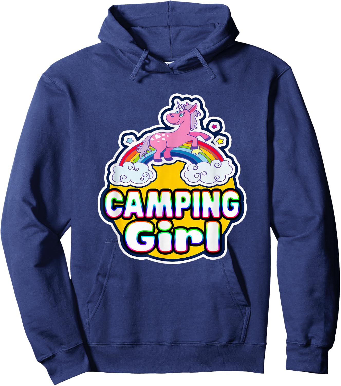 Camping Girl Cute Rainbow Unicorn Party Camper Hoodie - Hoodie | Navy