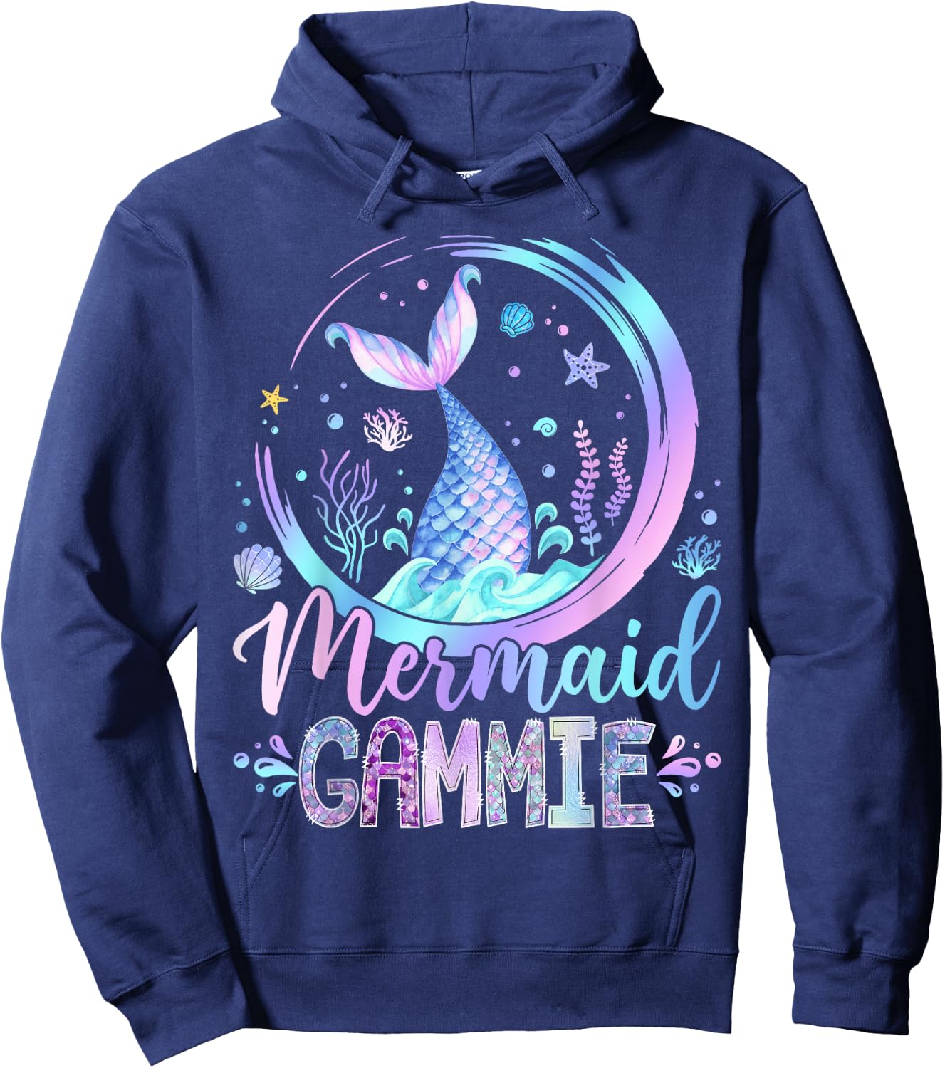 Mermaid Gammie Family Matching Girl Birthday Party Hoodie - Hoodie | Navy