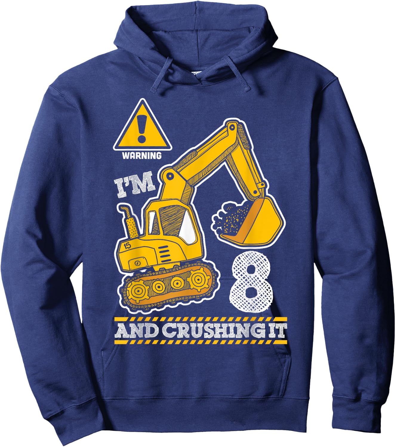 Construction Truck 8th Birthday 8 Years Old Digger Builder Hoodie - Hoodie | Navy