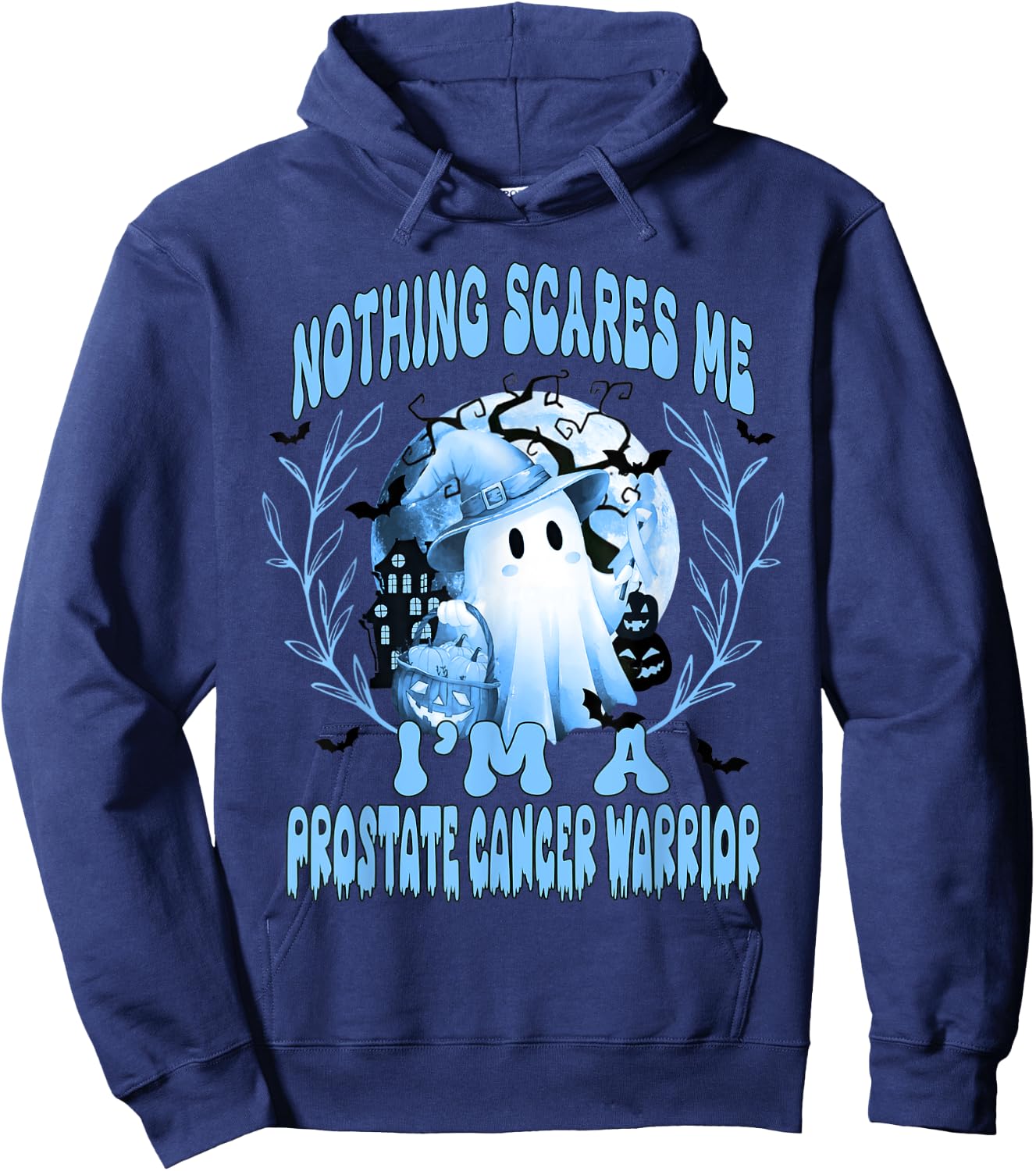 Halloween Prostate Cancer Nothing Scares Me Boo Blue Ribbon Hoodie - Hoodie | Navy