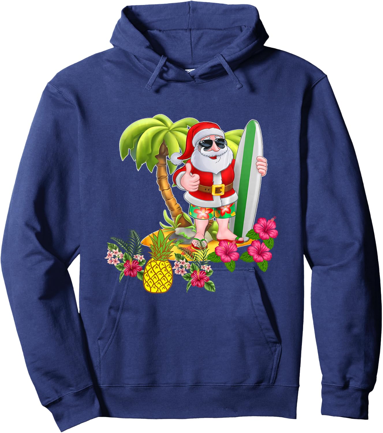 Christmas in July Santa Hawaiian Surfing T Shirt Summer Surf Men Women Kids Hoodie - Hoodie | Navy