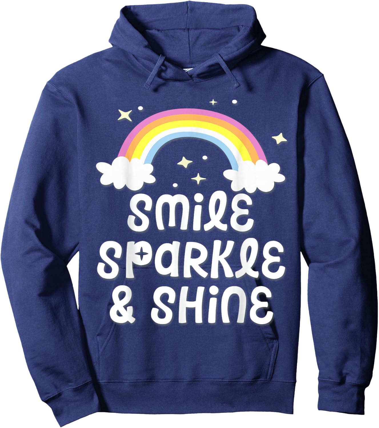 Smile Sparkle Shine- Rainbow with Clouds Hoodie - Hoodie | Navy