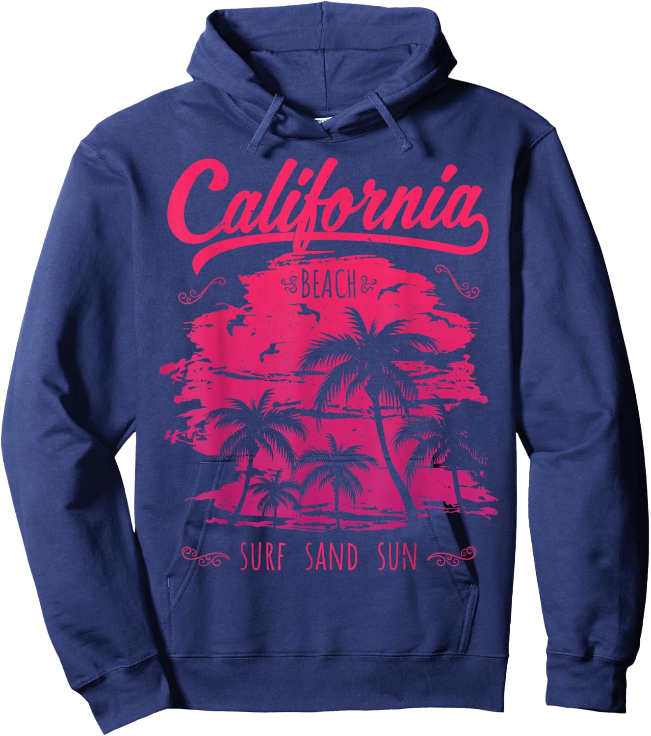 California CA Retro 70's Vintage Skyline Surf Shirt Hoodie - Hoodie | Navy