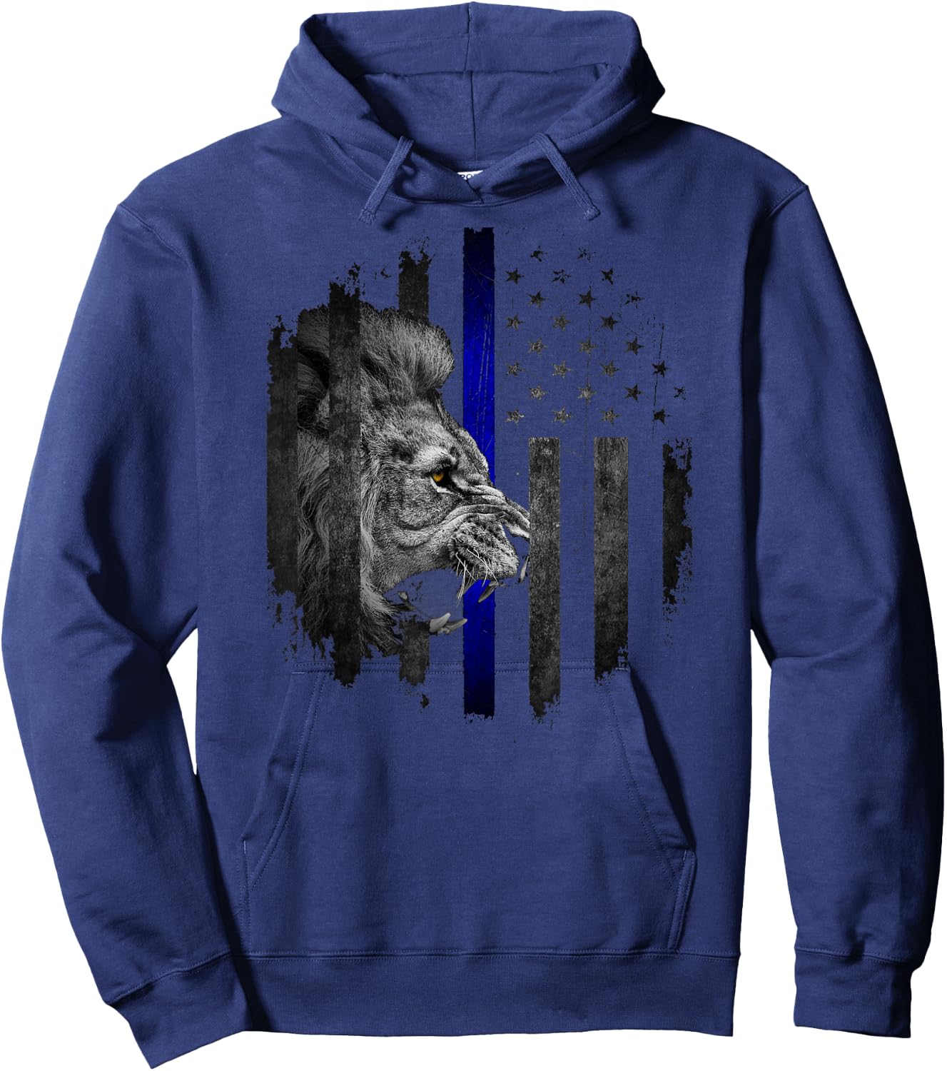 Thin Blue Line Distressed Police Powerful Lion Warrior Shirt Hoodie - Hoodie | Navy