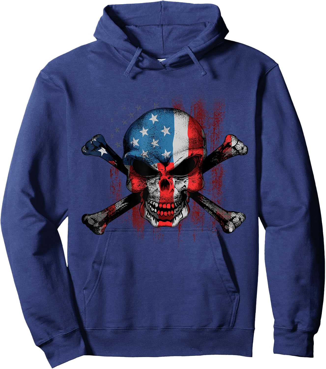 Skull Bones American USA Flag Vintage Patriotic Hoodie - Hoodie | Navy