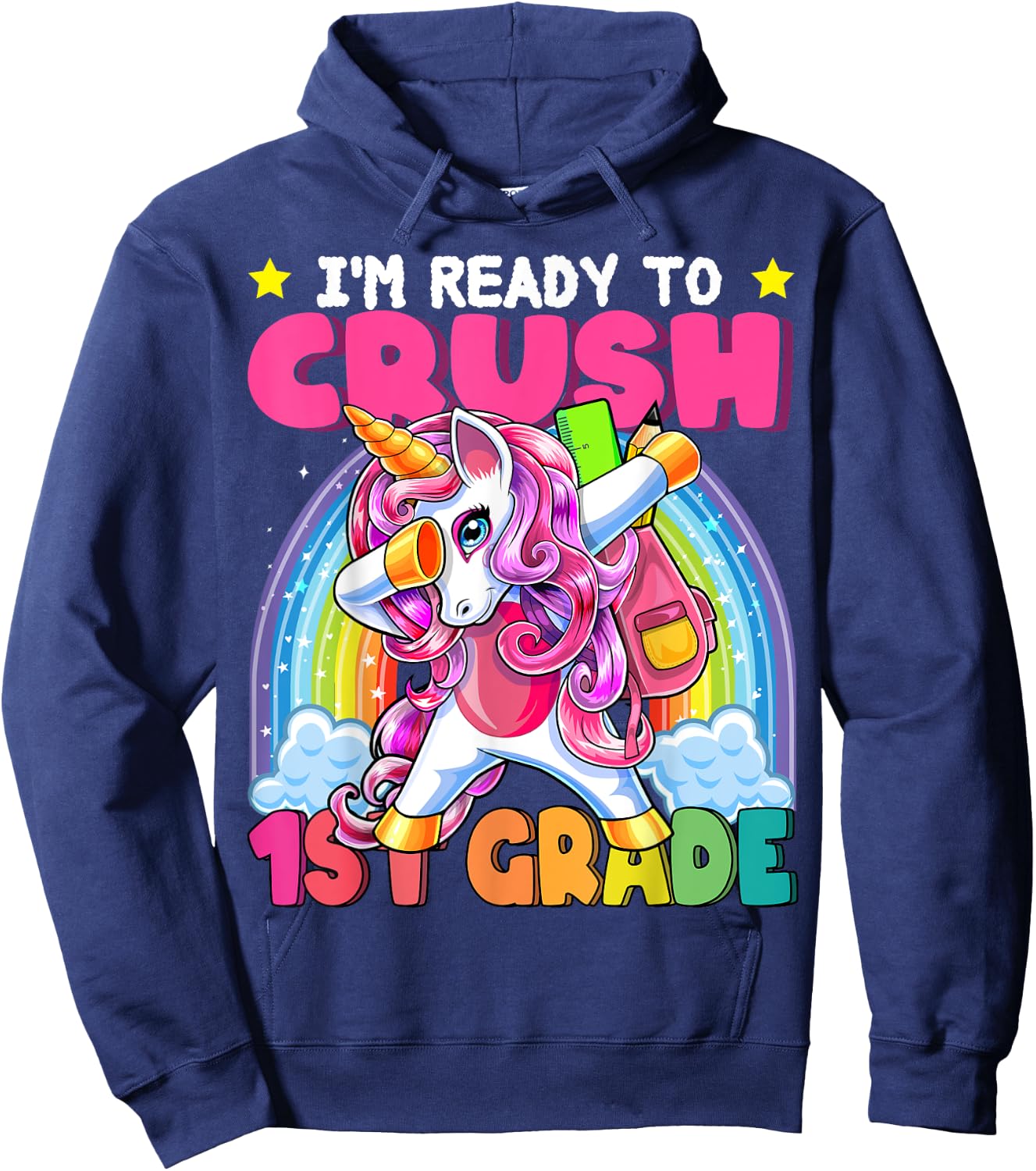 Crush 1st Grade Dabbing Unicorn Back to School Girls Gift Hoodie - Hoodie | Navy