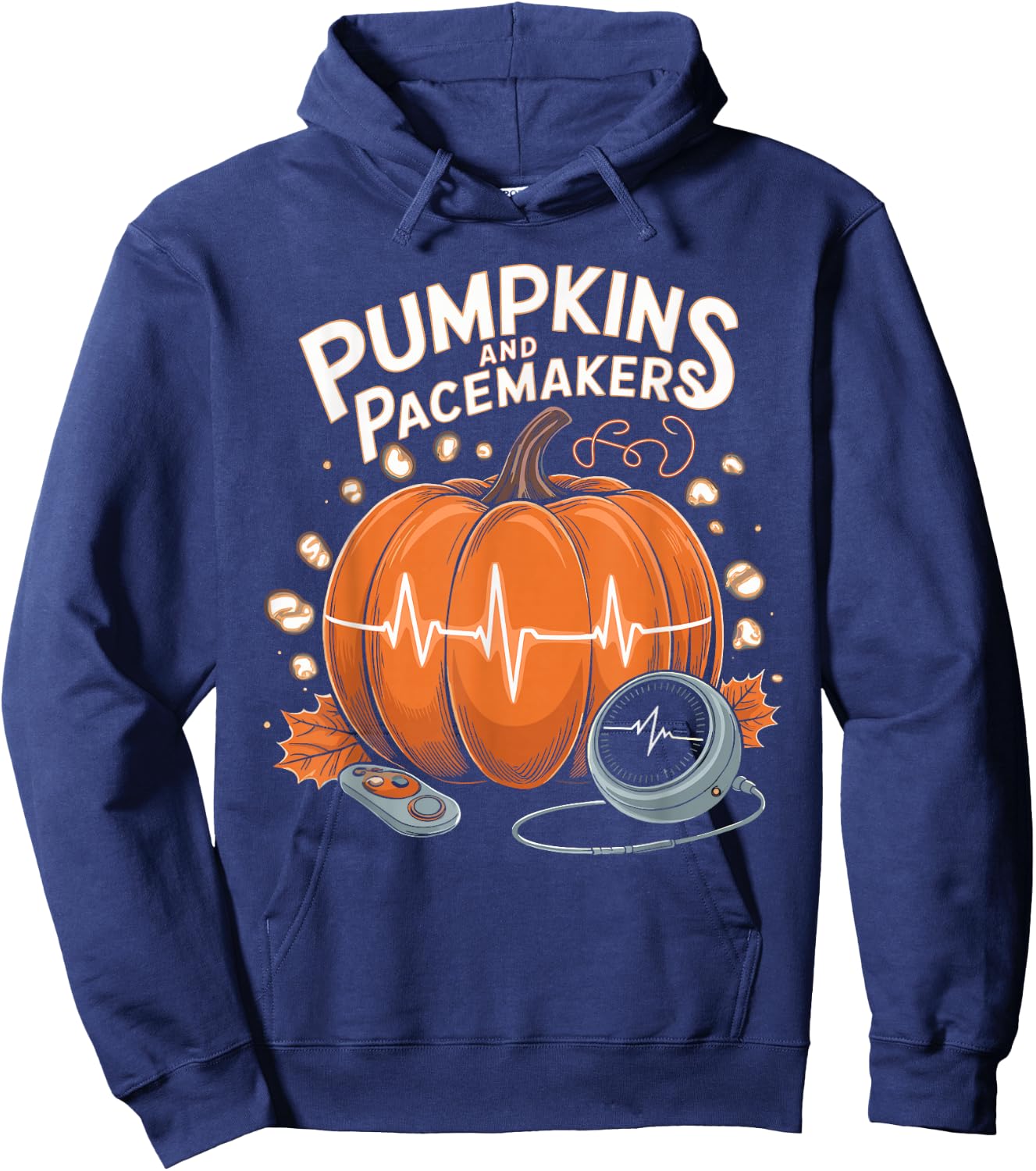 Pumpkins and Pacemakers Halloween Cardiology Hoodie - Hoodie | Navy