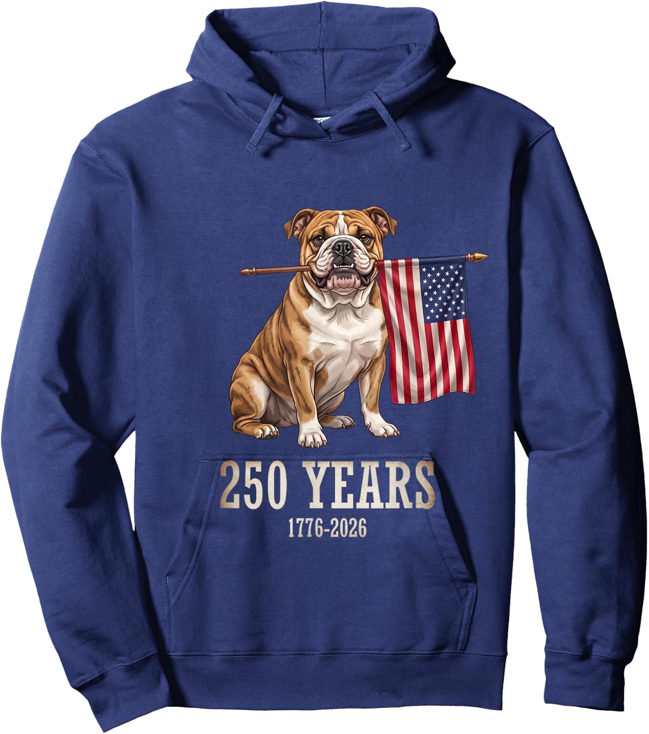 English Bulldog American Flag 250 Years Patriotic Dog Lovers Hoodie - Hoodie | Navy