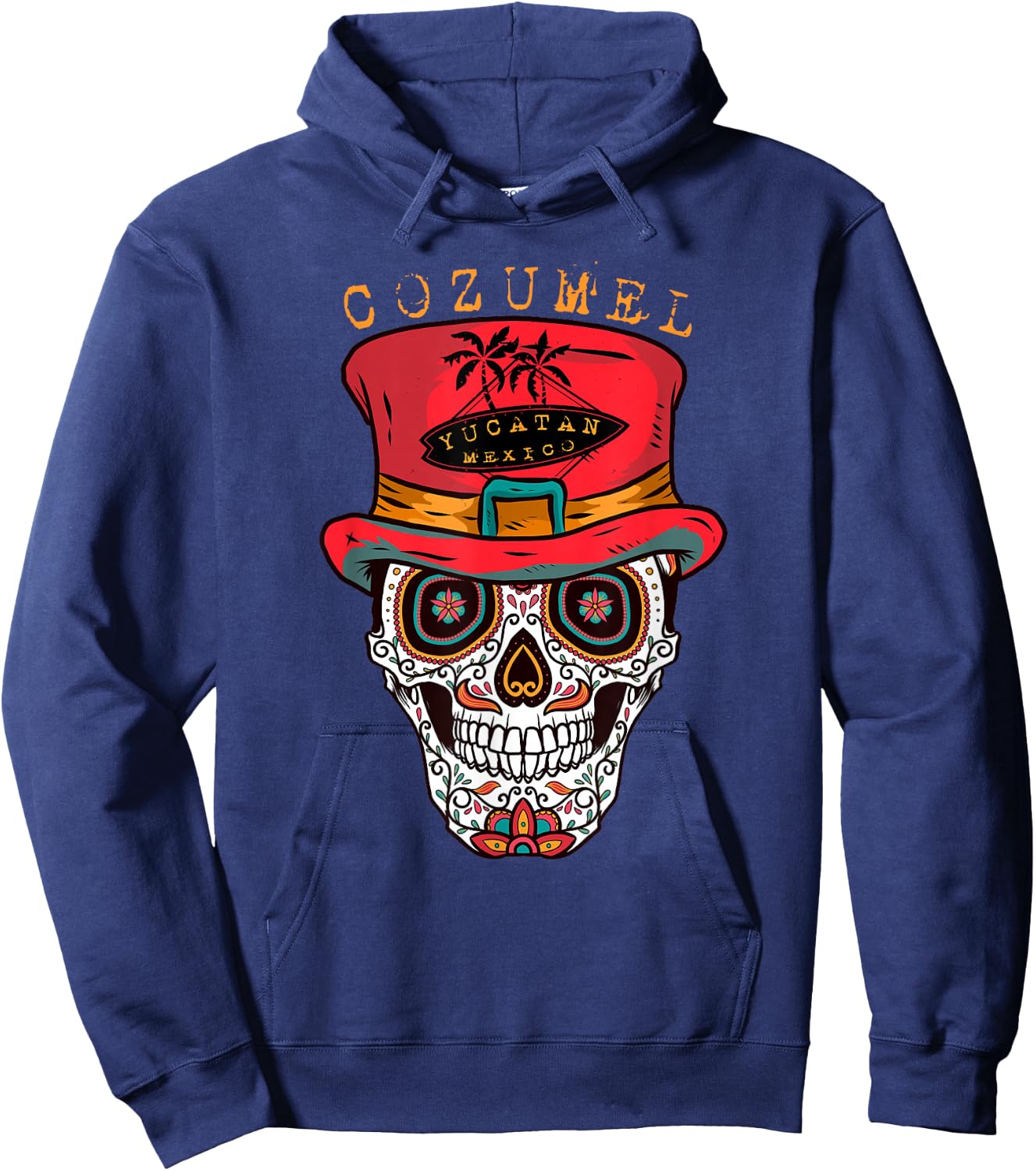 Cozumel Mexico Sugar Skull & Hat Souvenir Shirt Hoodie - Hoodie | Navy