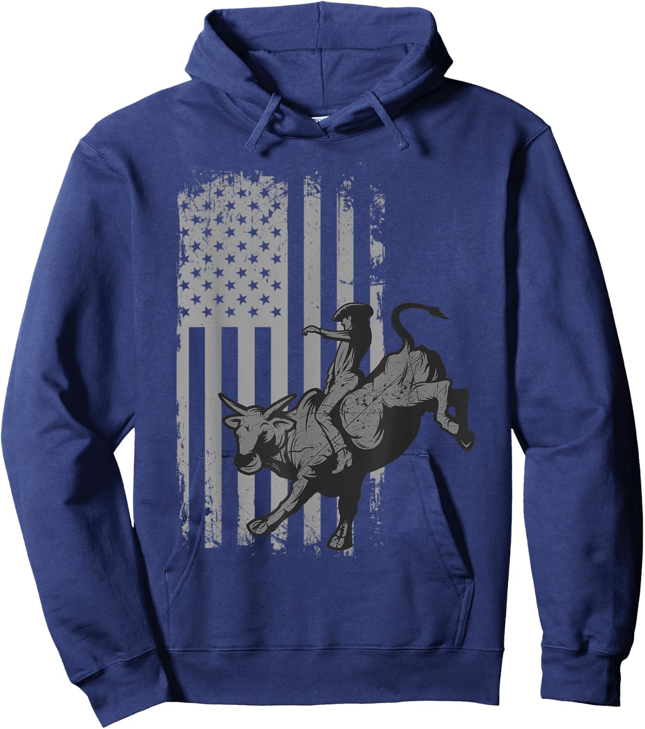 Vintage American Flag Bucking Bull Riding Patriotism Rodeo Small Hoodie - Hoodie | Navy
